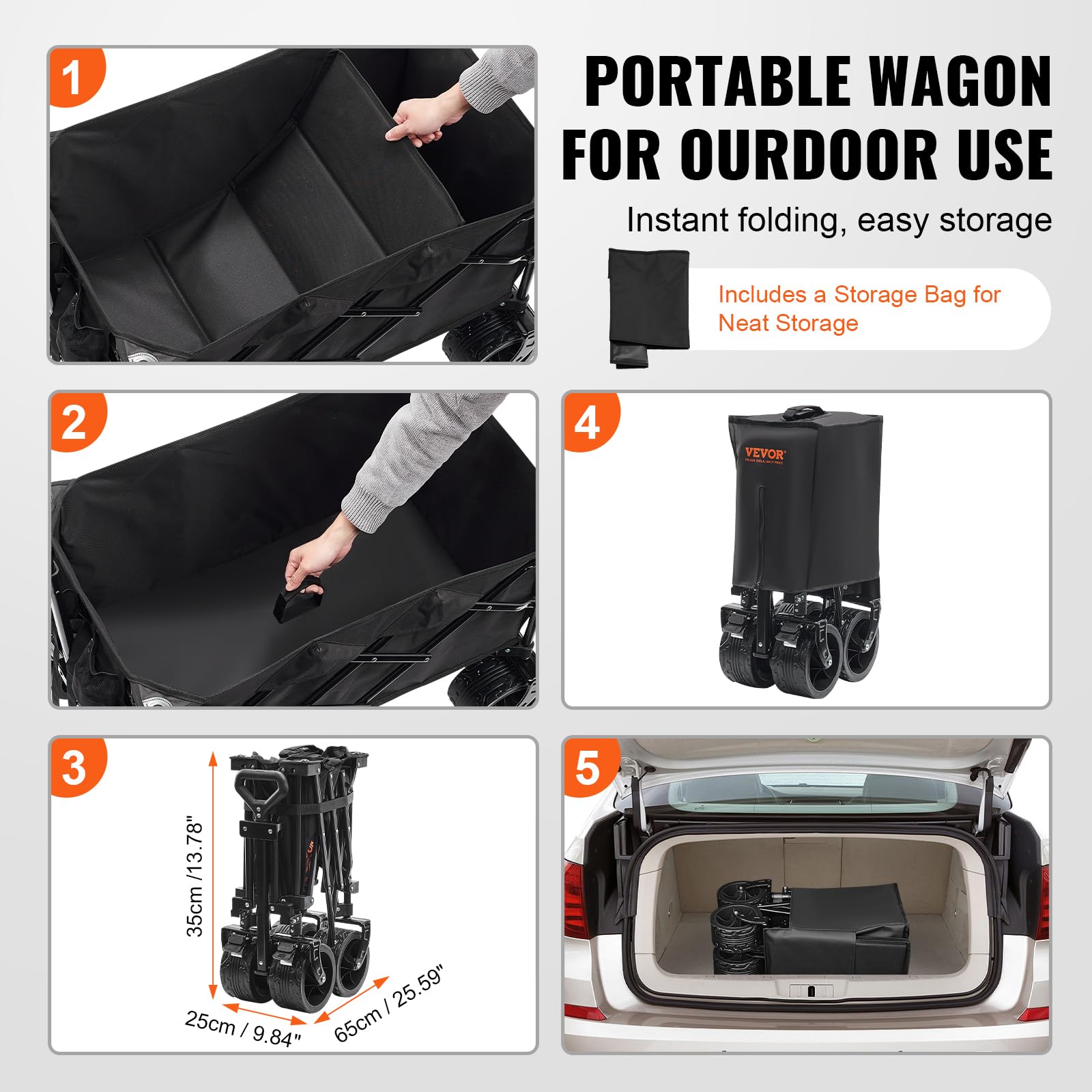 VEVOR 220L/350lbs Heavy Duty Collapsible Folding Wagon Cart with Large All-Terrain Wheels - Portable Utility Wagon for Beach, Camping, Groceries, Picnics & Outdoor Adventures