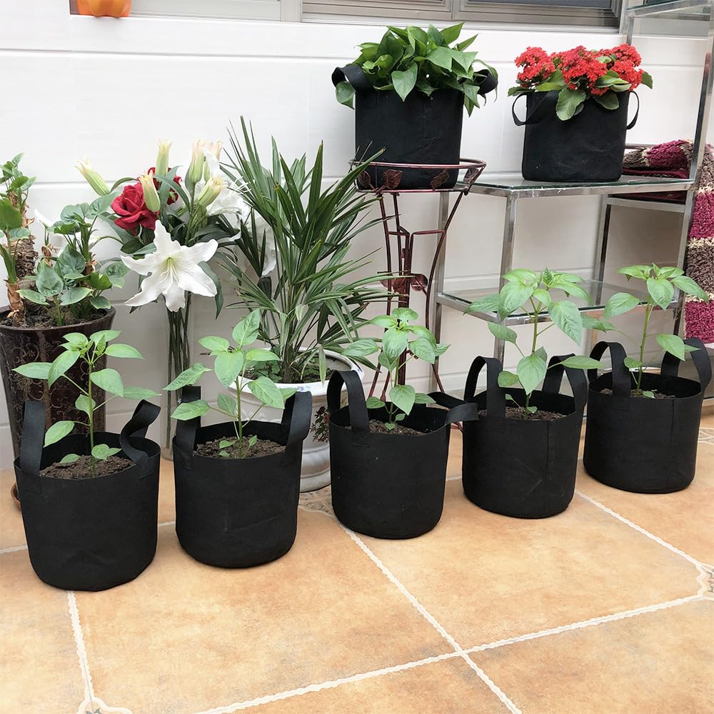 JERIA 24-Pack 7 Gallon Nonwoven Grow Bags - Heavy Duty Aeration Fabric Plant Pots with Durable Handles & 24 Plant Labels - Ideal for Indoor/Outdoor Gardening, Vegetables, Flowers & Herbs