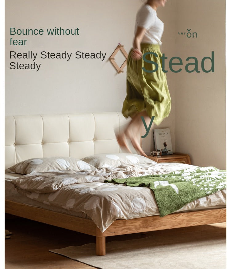 Solid Oak Wood Nordic Soft Back Bed - Modern Minimalist Design for Bedroom & Guest Room