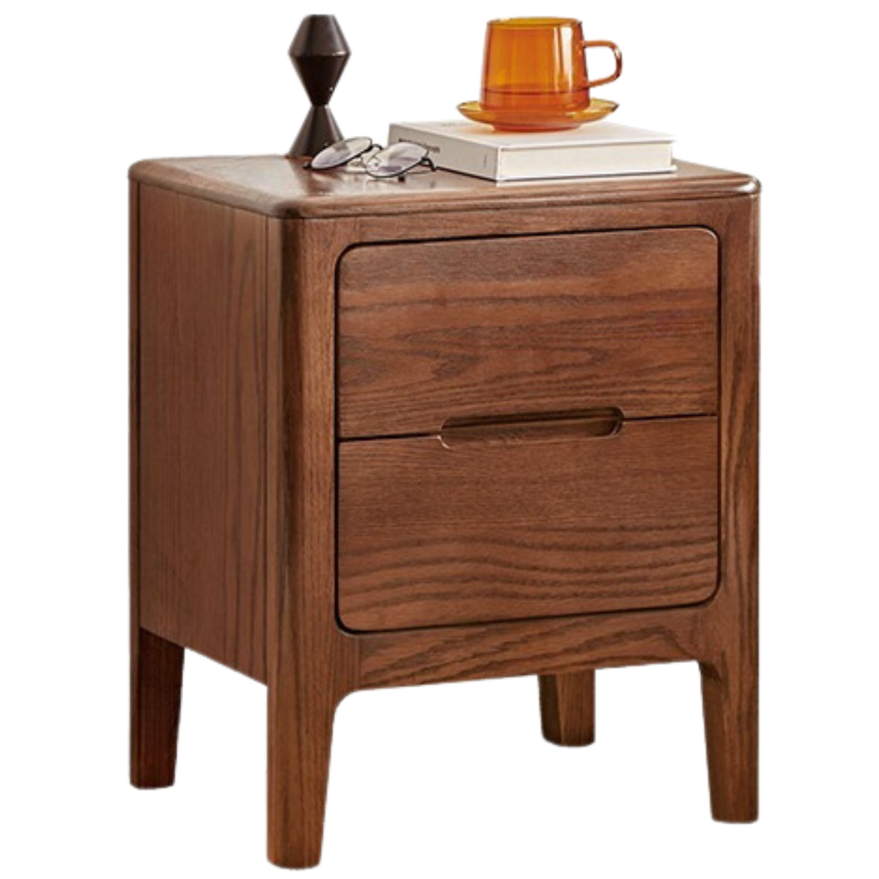 Solid Oak Wood Nightstand with 2 Drawers - Bedside Table for Bedroom, Living Room, or Guest Room Storage