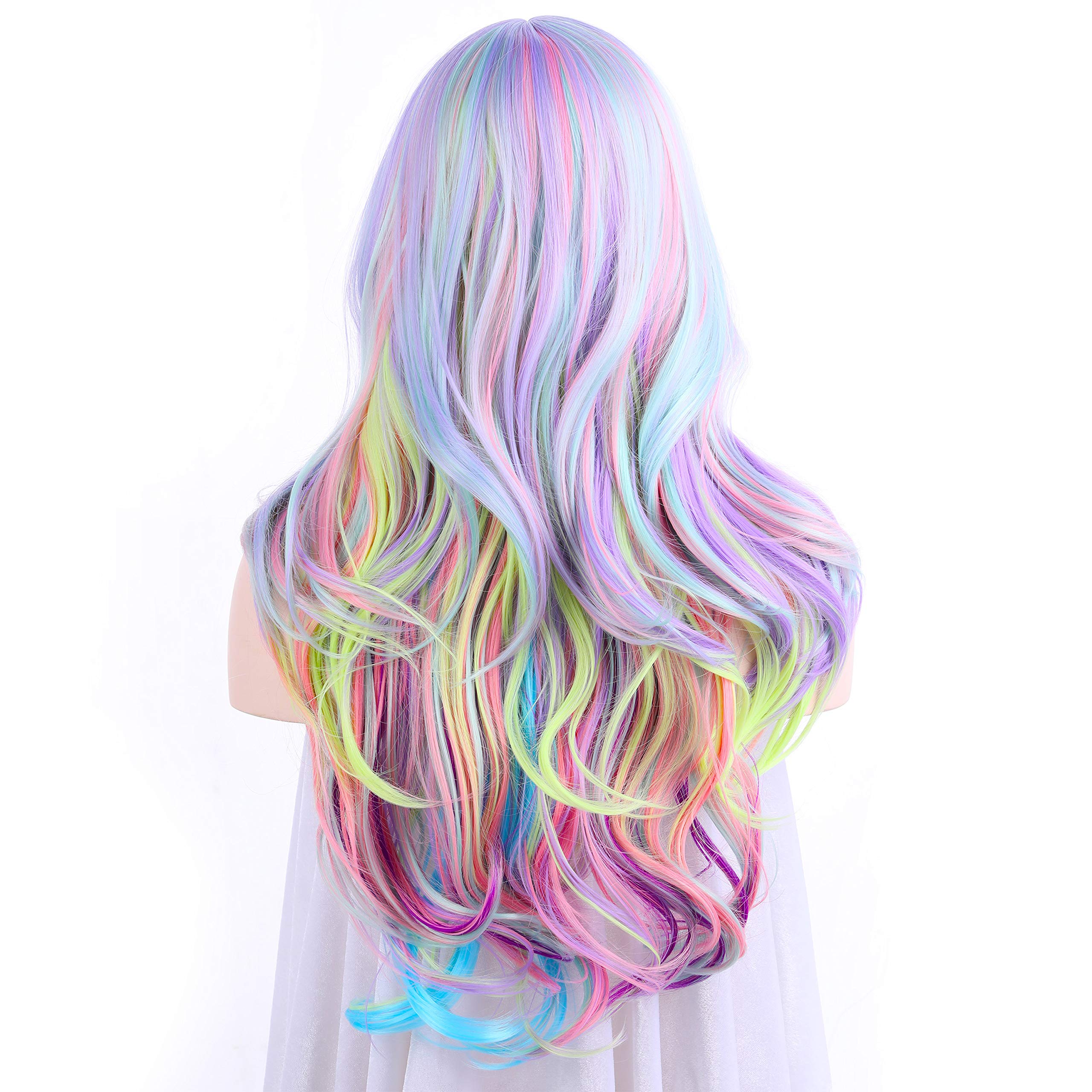 Onedor Long Curly Pastel Rainbow Hair Wig - Multi-Color Synthetic Full Wig for Cosplay, Halloween & Costume Parties | Perfect for Themed Events & Fashion Styling