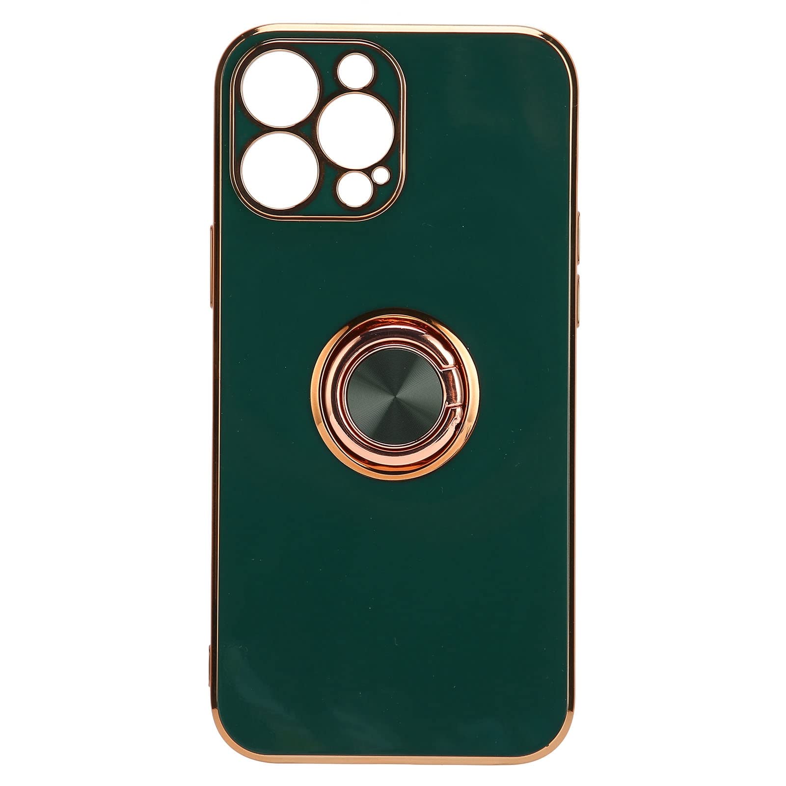 EBTOOLS Shockproof Ultra Thin Soft TPU Phone Case for iPhone 13 Pro Max - Rose Gold Glitter Plated Ring Stand, Flexible Protective Cover (Dark Green) | Perfect for Women's Everyday Use, Work & Travel