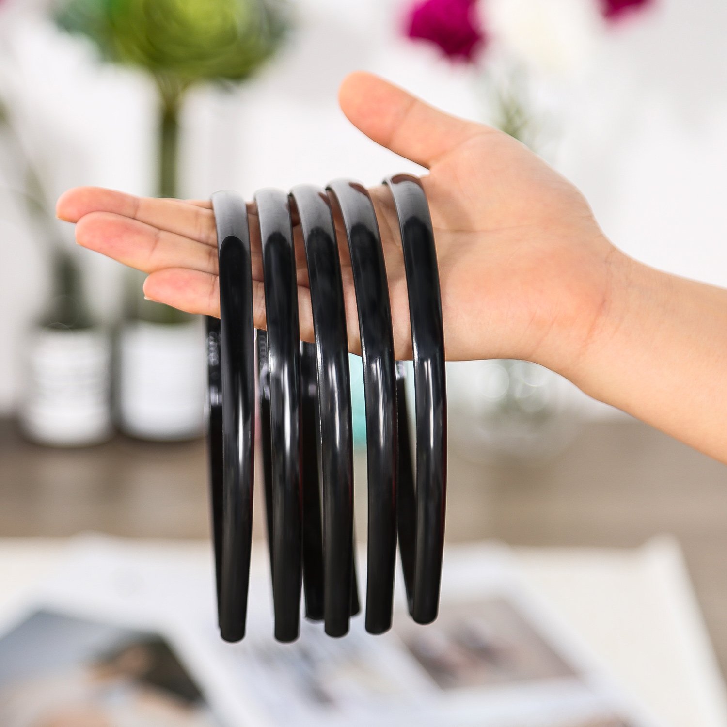 Shappy 40 Pcs Black Plastic Headbands - Thin Skinny Hair Bands for Women, Plain Hair Accessories for DIY Crafts, Plastic Teeth Comb Hairbands - Perfect for Styling, Parties, and Everyday Wear