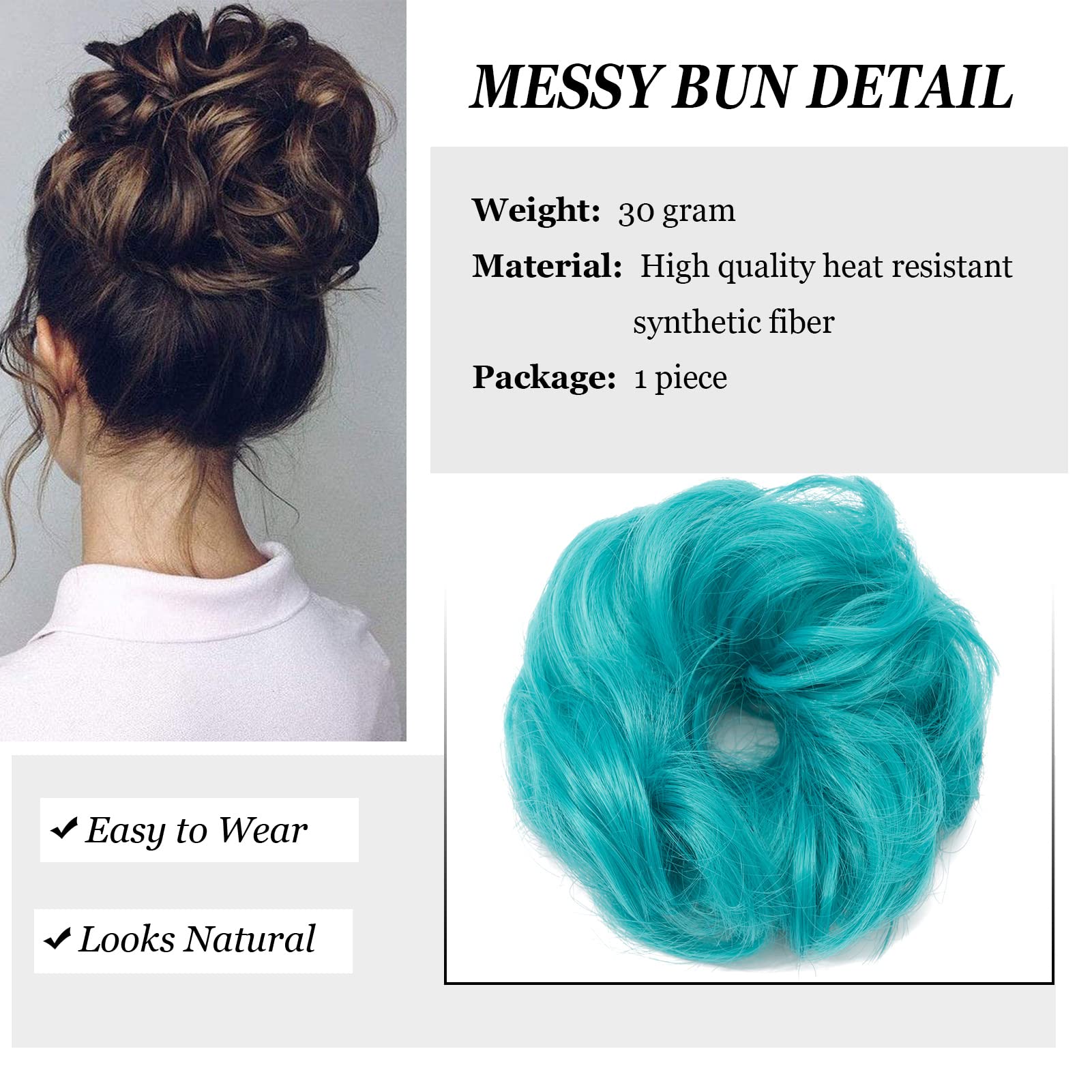 Cybelleza Scrunchy Bun Updo Hairpiece - Wavy Curly Messy Hair Donut for Ponytail Extensions (Lake Blue) | Perfect for Bridal, Prom, Party & Everyday Hairstyles