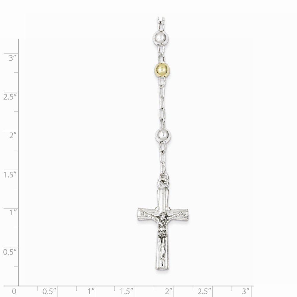 Sterling Silver Polished Rosary Necklace with Tri-Color Beads - Religious Jewelry for Prayer, Meditation & Catholic Gifts