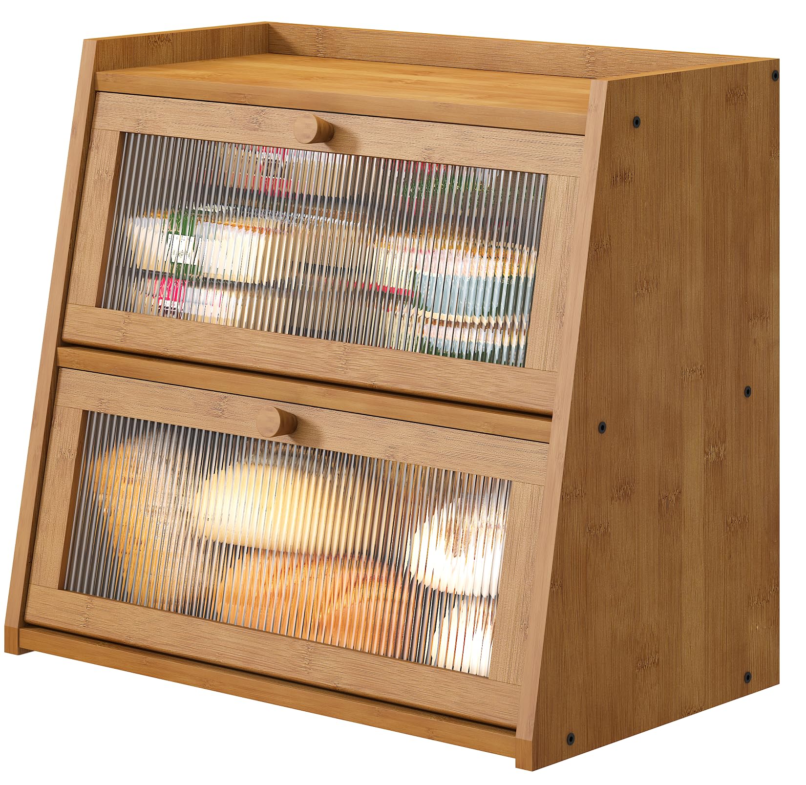 Extra Large Bamboo Bread Box with Acrylic Wavy Door - Double Layer Kitchen Counter Bread Storage Bin - Perfect for Storing Bread, Pastries & Baked Goods - Ideal for Bakeries, Restaurants & Home Kitchens