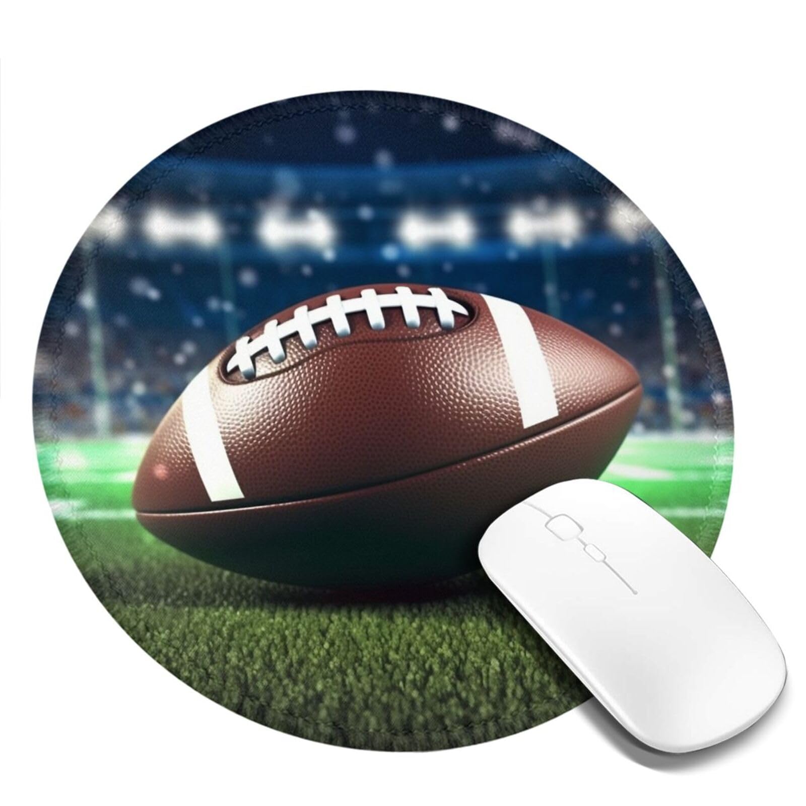 Non-Slip Rubber Base Round Mouse Pad with Stitched Edge - Perfect for Office, Gaming & Wireless Mouse - American Football Design Computer Desk Mat for Work & PC Gaming