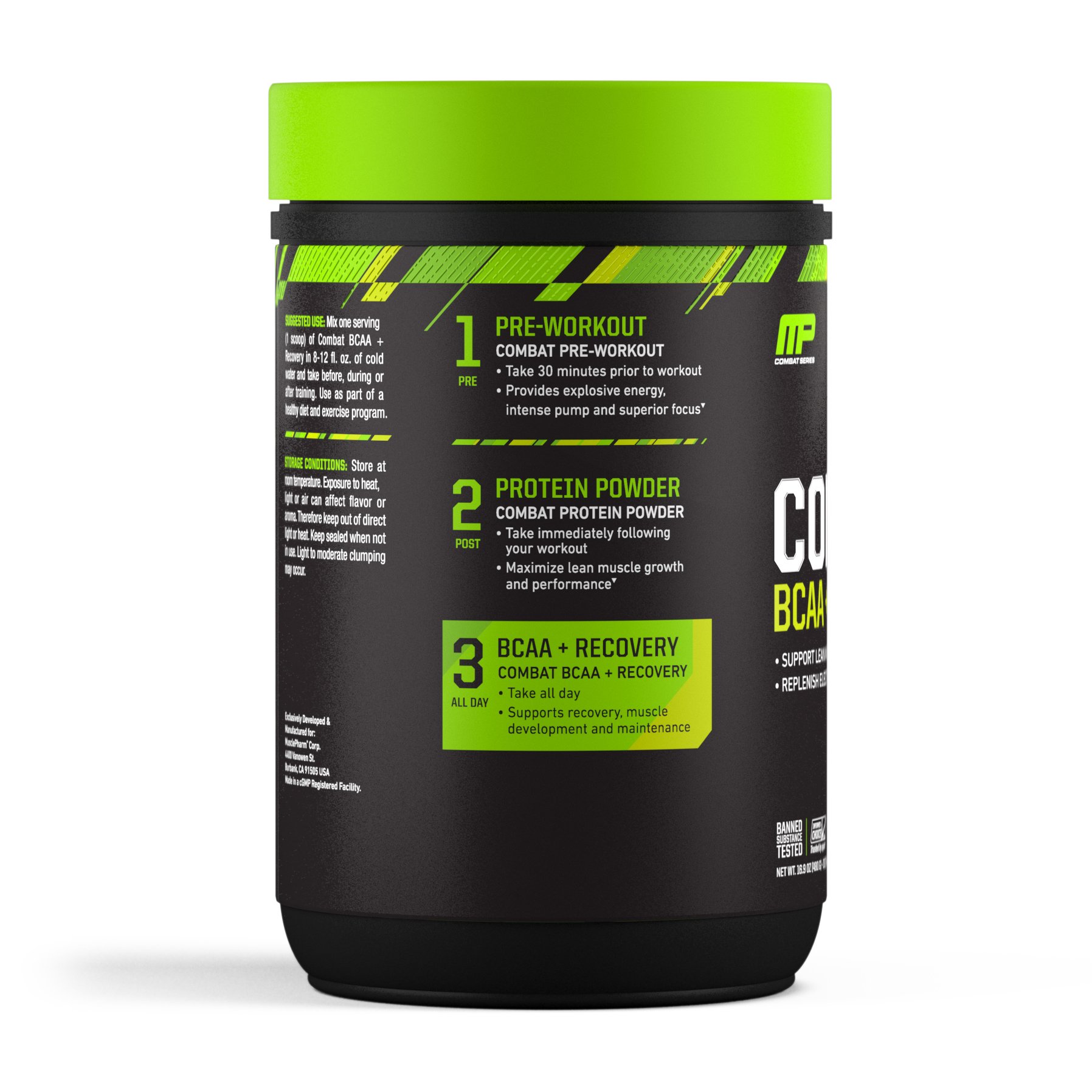 MusclePharm Combat BCAA + Recovery Powder - 30 Servings, Blue Raspberry Flavor | 10g Branched-Chain Amino Acids & Essential Amino Acids for Muscle Growth & Recovery | Post-Workout, Gym & Fitness Supplement