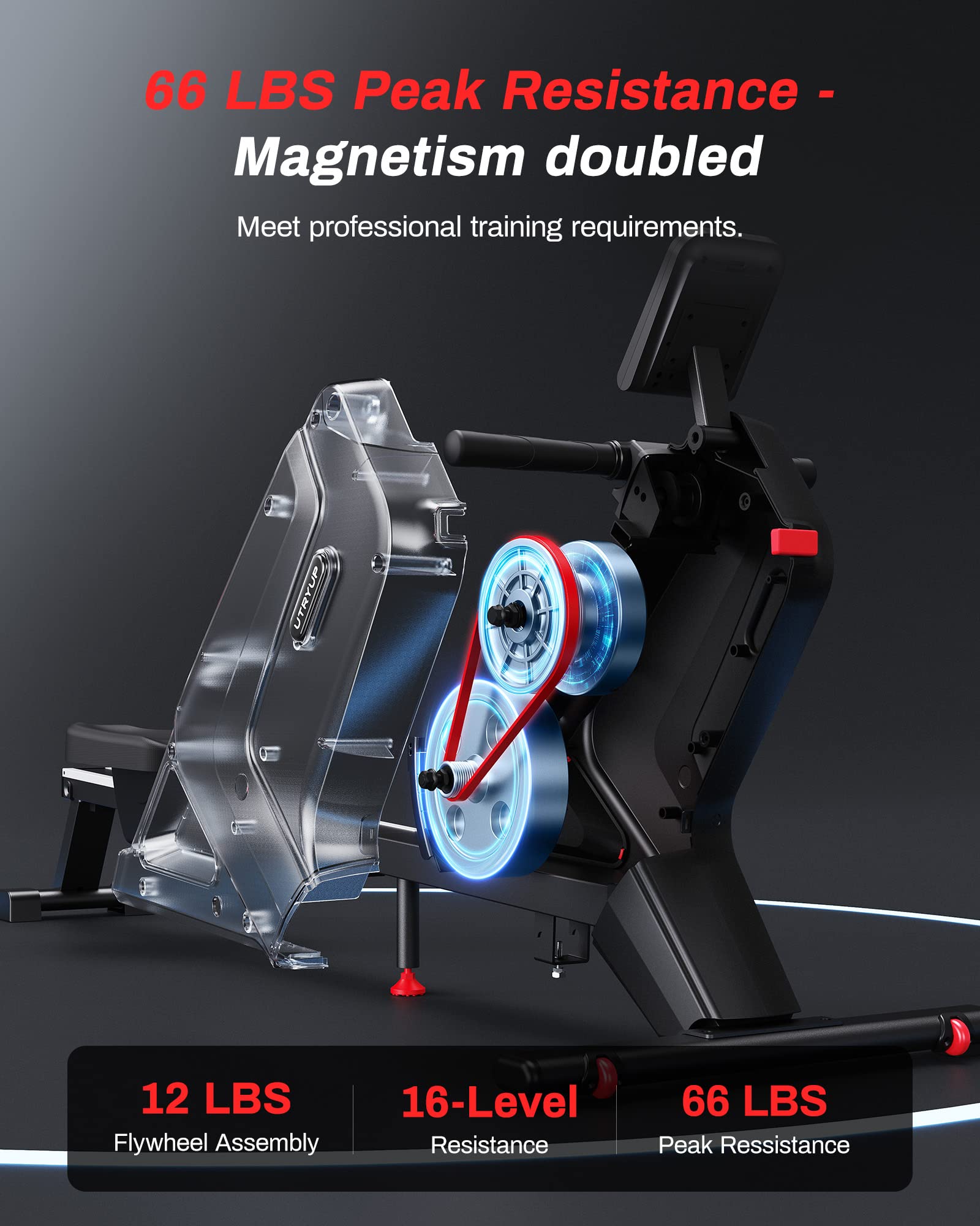 UTRYUP Magnetic Water Rowing Machine for Home Gym - 350 lbs Weight Capacity, 16 Resistance Levels, Quiet Foldable Design with Bluetooth Connectivity & App Support - Perfect for Small Spaces, Cardio Workouts & Full-Body Training (Includes Tablet Holder)
