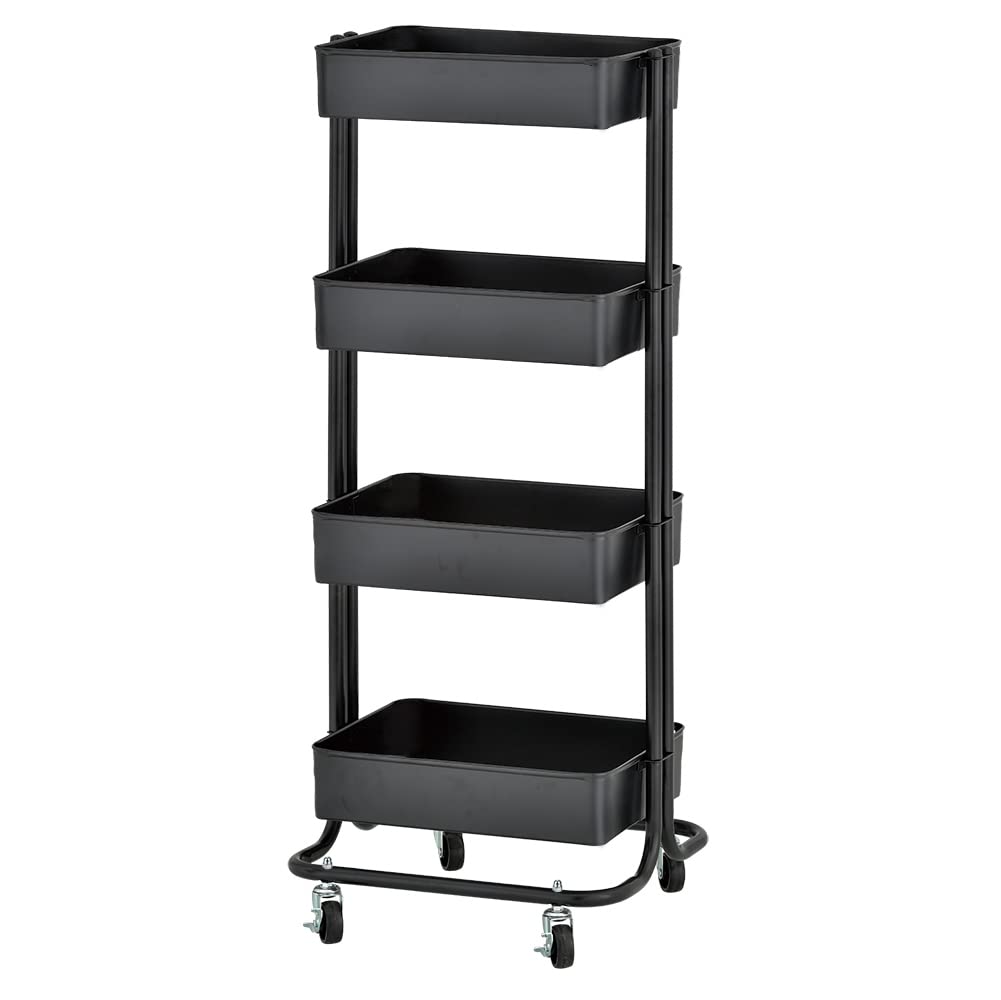 ECR4Kids 4-Tier Metal Rolling Utility Cart with Wheels - Black Multipurpose Storage Organizer for Kitchen, Office, Classroom, Craft Room & Home Organization