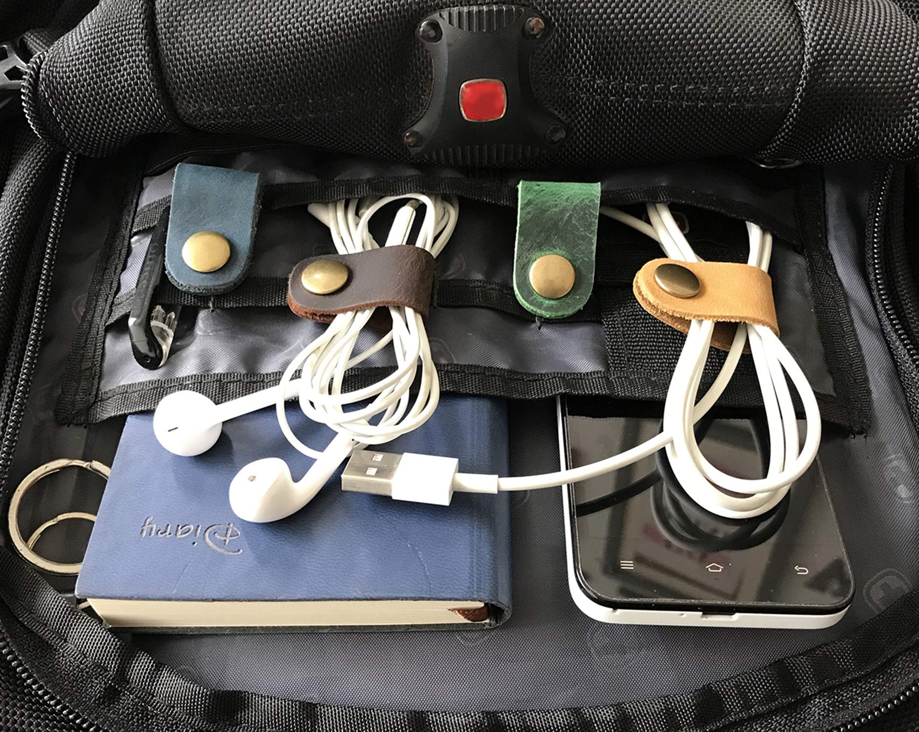 8-Pack Premium Leather Cord Organizers & Cable Straps - USB Holder, Earbud Case, Headphone Winder - Perfect for Office, Travel & Home Cable Management - Ideal Tech Gadget Gift Set