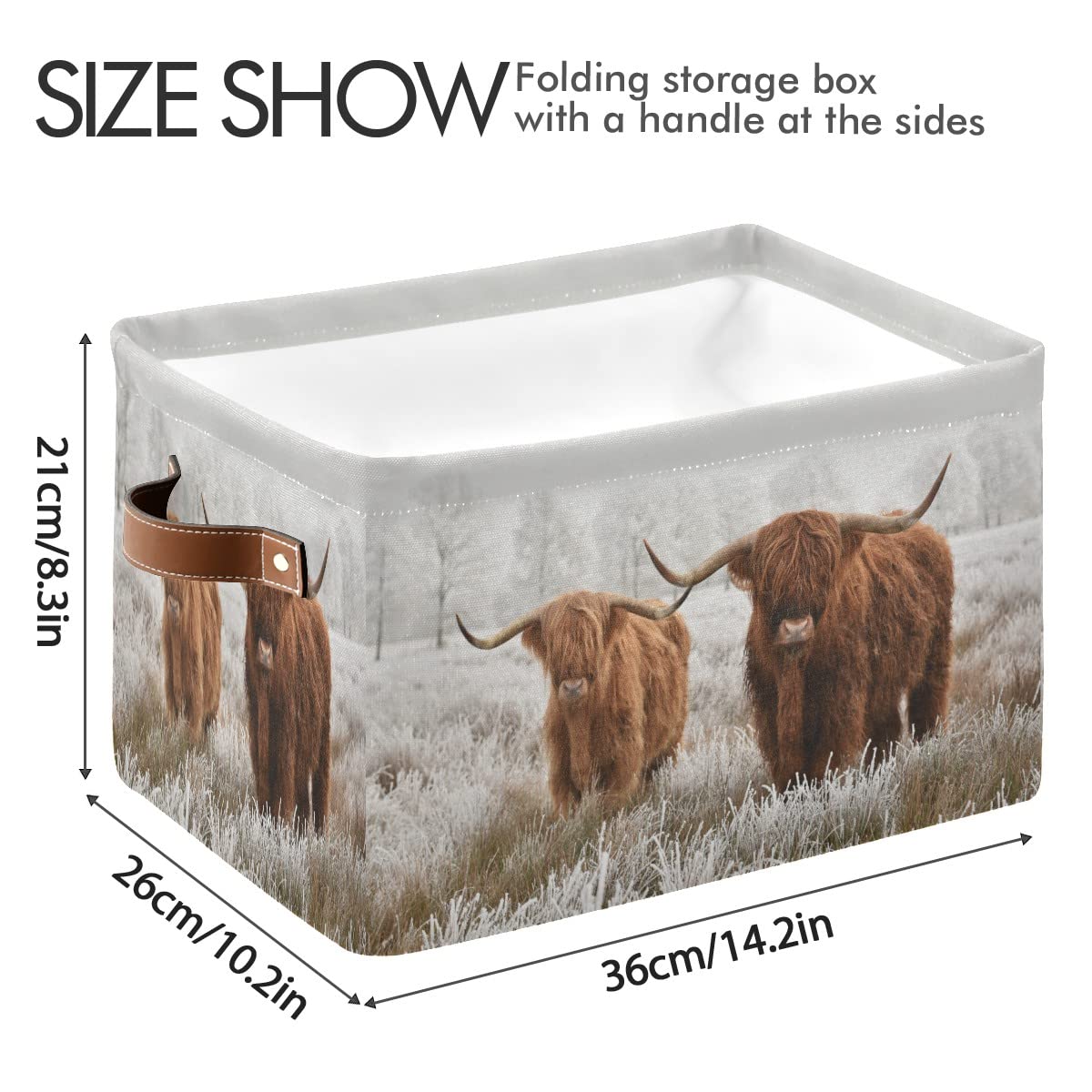 Scottish Highland Cow Fabric Storage Bin - Foldable Storage Basket for Baby Clothes, Dog Toys & Books - Farmhouse Decor Organizer (16×12×8 Inches) - Perfect for Nursery, Closet & Shelf Organization