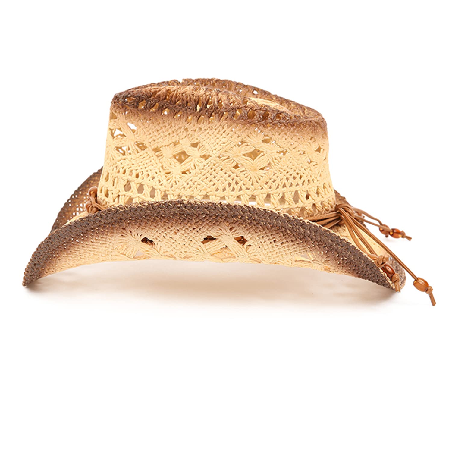 TOVOSO Shape-It Brim Straw Cowboy Hat for Women & Men - Western Style Sun Hat with Beaded Accents in Orange/Tea Stain - Perfect for Rodeo, Music Festivals & Beach Vacations