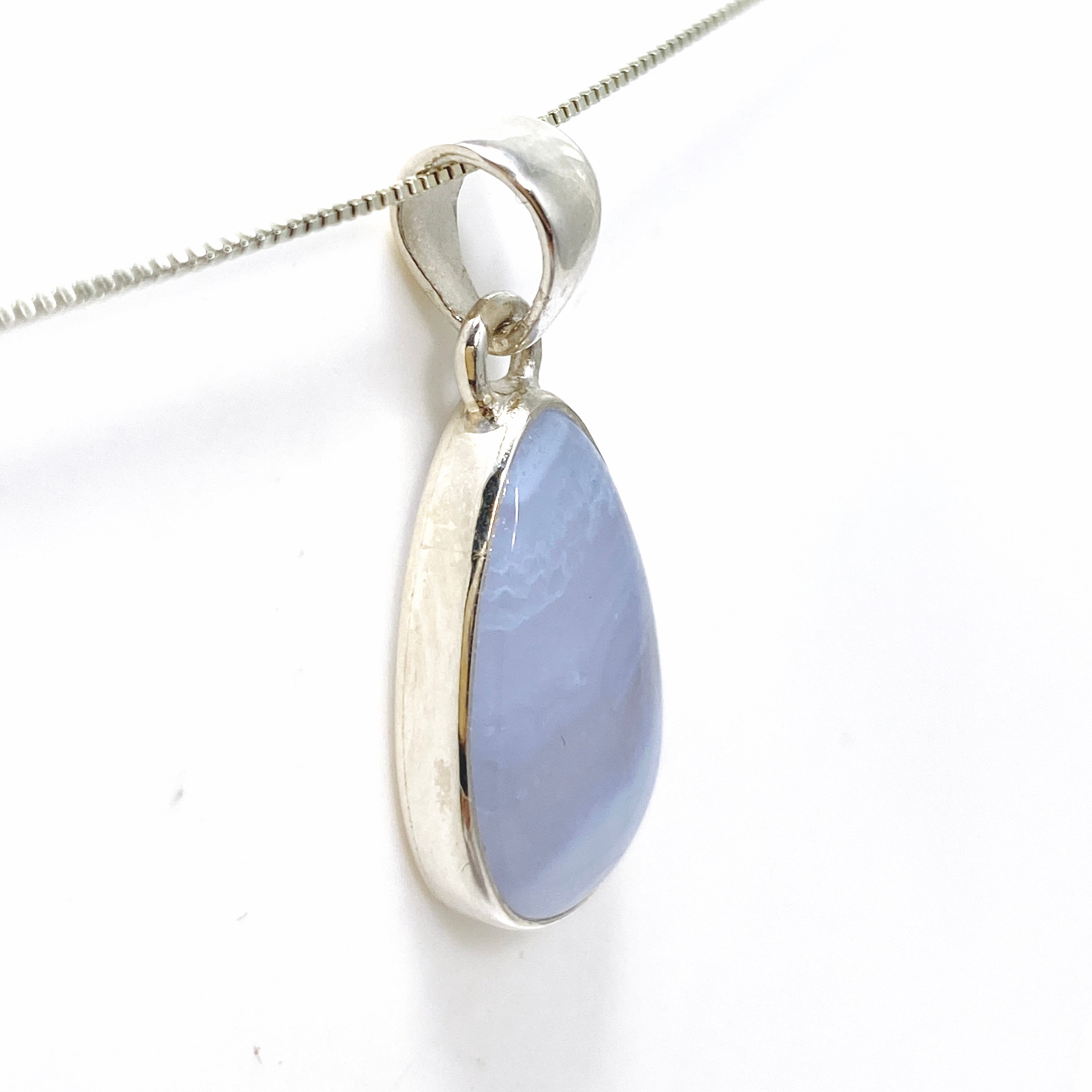 Blue Lace Agate Teardrop Cabochon Pendant KPGJ4827 - Natural Stone Jewelry for Women, Healing Crystal Necklace - Perfect for Meditation, Yoga & Spiritual Gifts