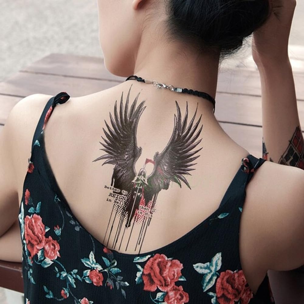 Vibrant Beautiful Wings Temporary Tattoo - 21x15cm Waterproof Fake Tattoo for Men & Women - Perfect for Parties, Festivals, and Body Art Enthusiasts