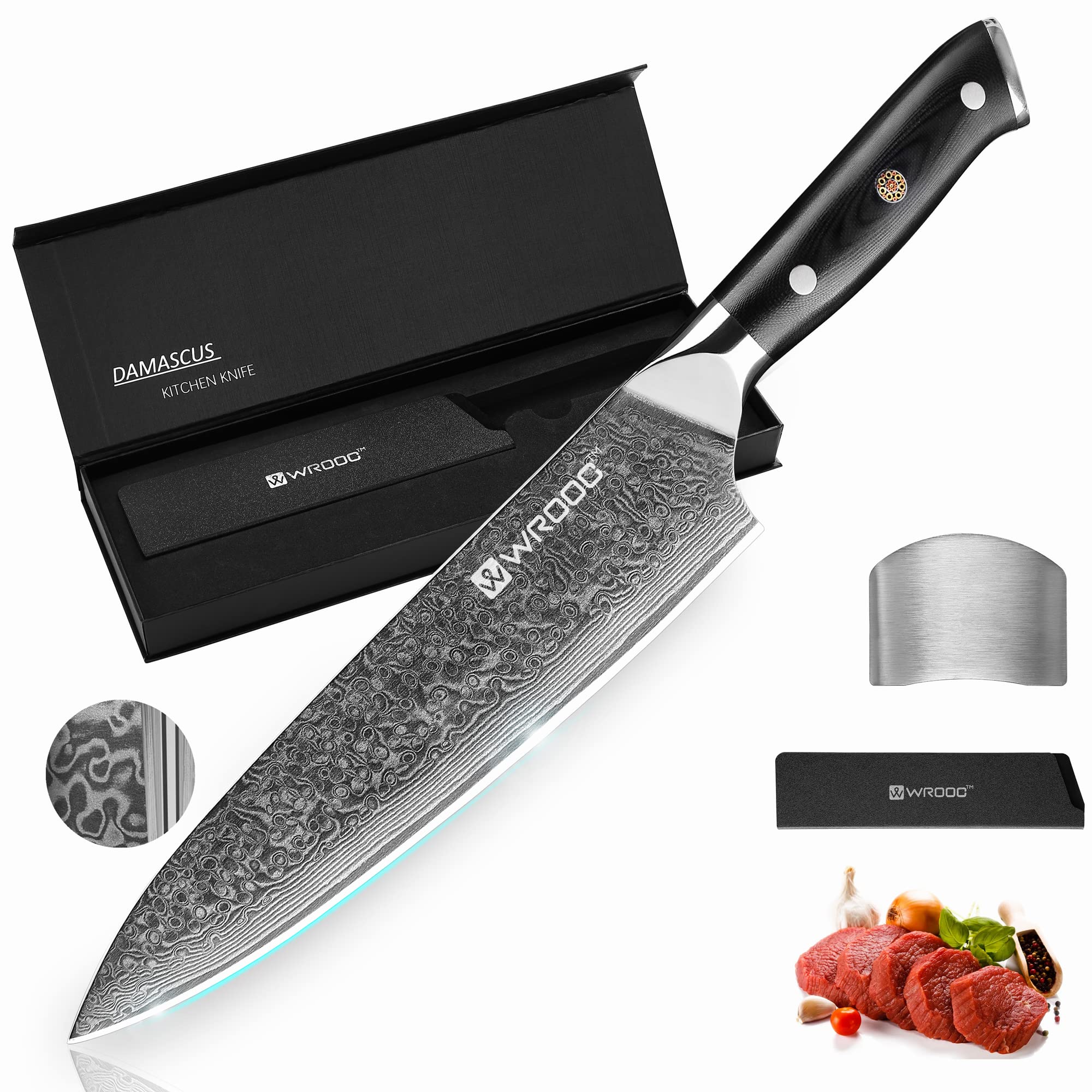 Razor Sharp 8 Inch Damascus Chef Knife - 67 Layer Japanese Steel with Military Grade G10 Handle | Superb Edge Retention, Stain & Corrosion Resistant | Perfect for Professional Chefs & Home Cooking