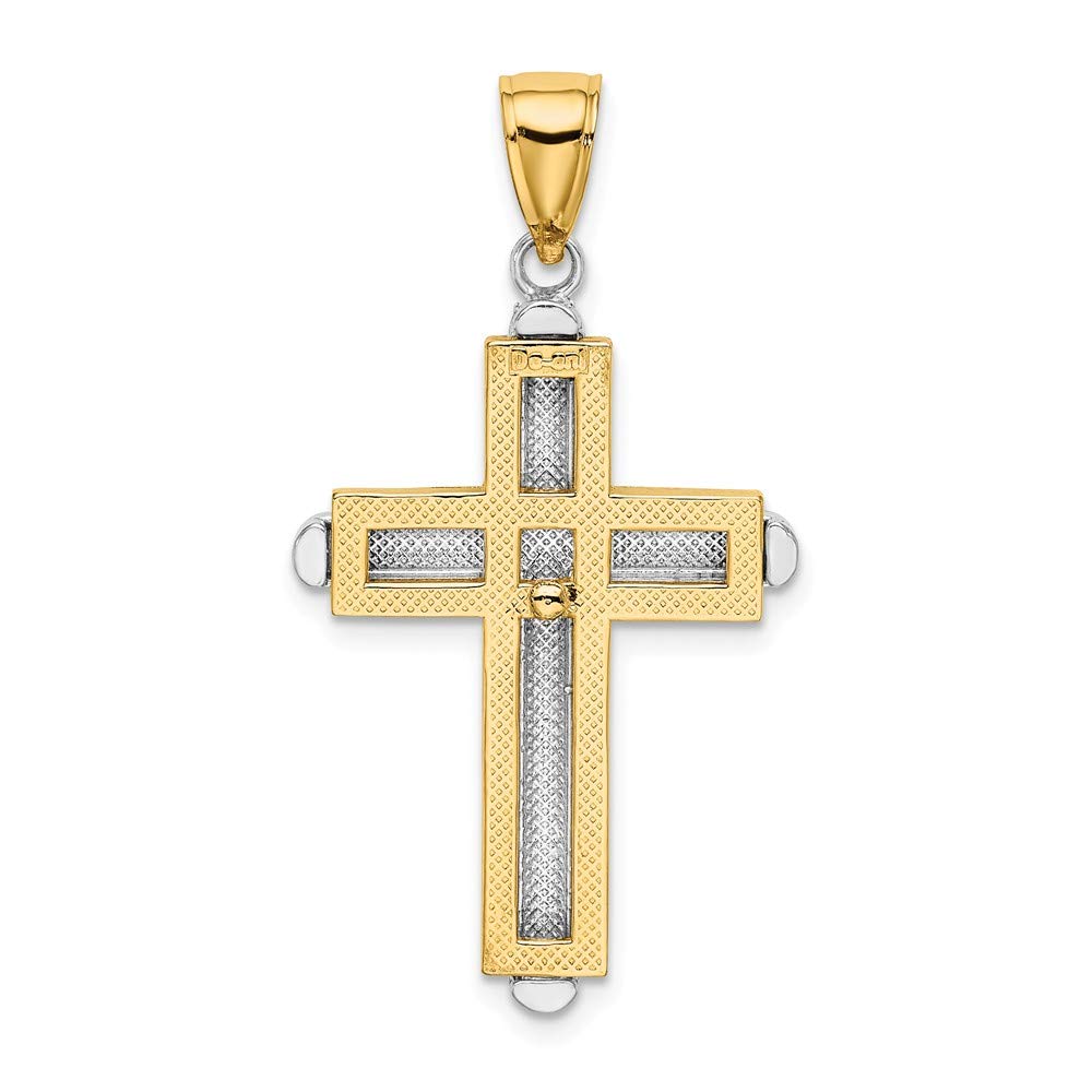 14K White & Yellow Gold Two-Tone Beveled Stick Cross Pendant with Yellow Frame - Elegant Religious Jewelry for Gifts, Baptism, and Everyday Wear