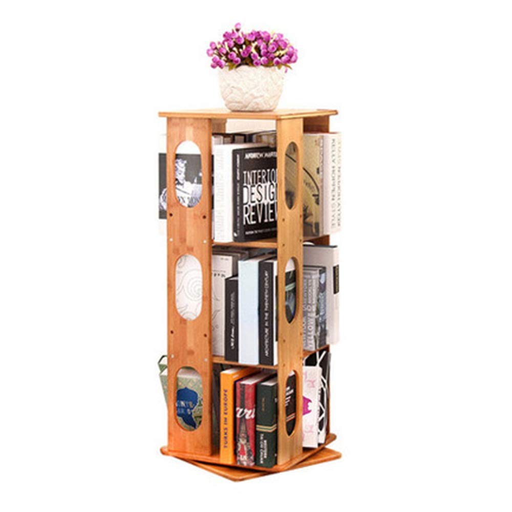 360 Degree Rotating Bookcase - 3-Tier Multifunctional Revolving Bookshelf for Kids & Students, Floor Standing Corner Shelf with Storage for Bedroom, Living Room, Study & Office