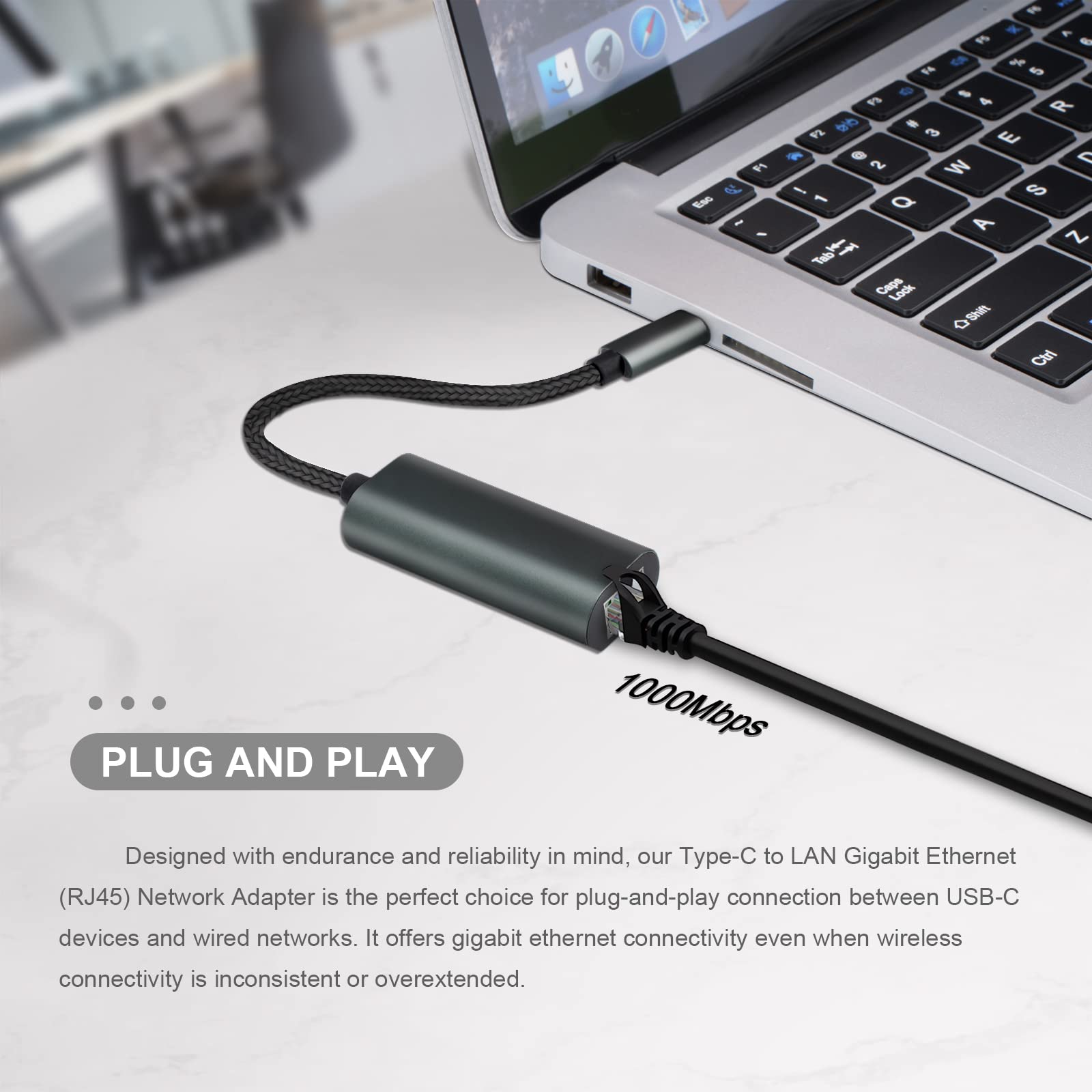 USB C to Ethernet Adapter - Gigabit LAN Network Adapter for Laptop, PC, MacBook, Nintendo Switch - Compatible with Windows, macOS, Linux - Fast Wired Internet Connection for Gaming, Streaming & Remote Work (Grey Green)