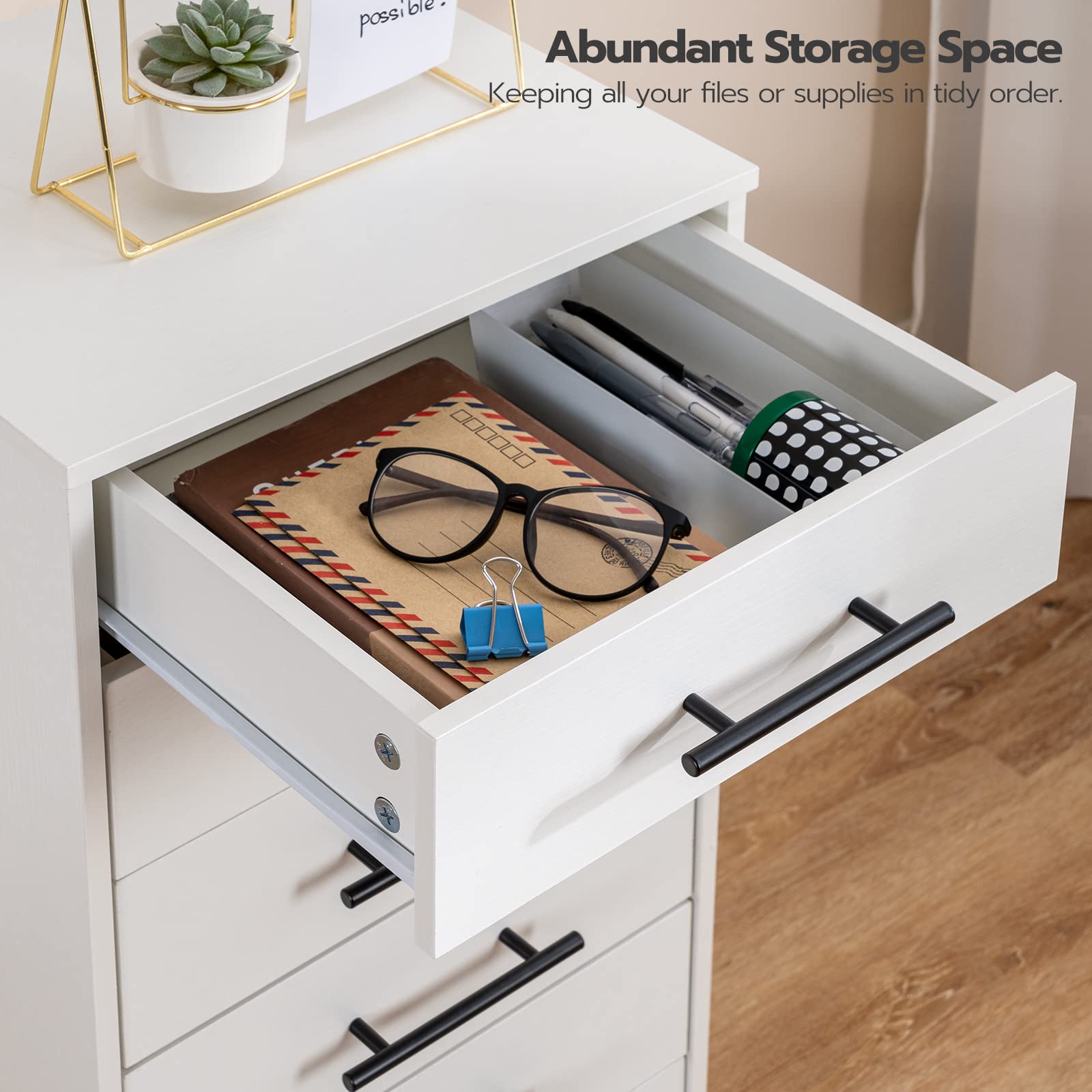 HOOBRO 7-Drawer Storage Cabinet, White Wooden File Organizer with Easy Assembly for Home Office, Study & Workspace - Perfect for Document Storage & Office Supplies Organization WT07WJ01