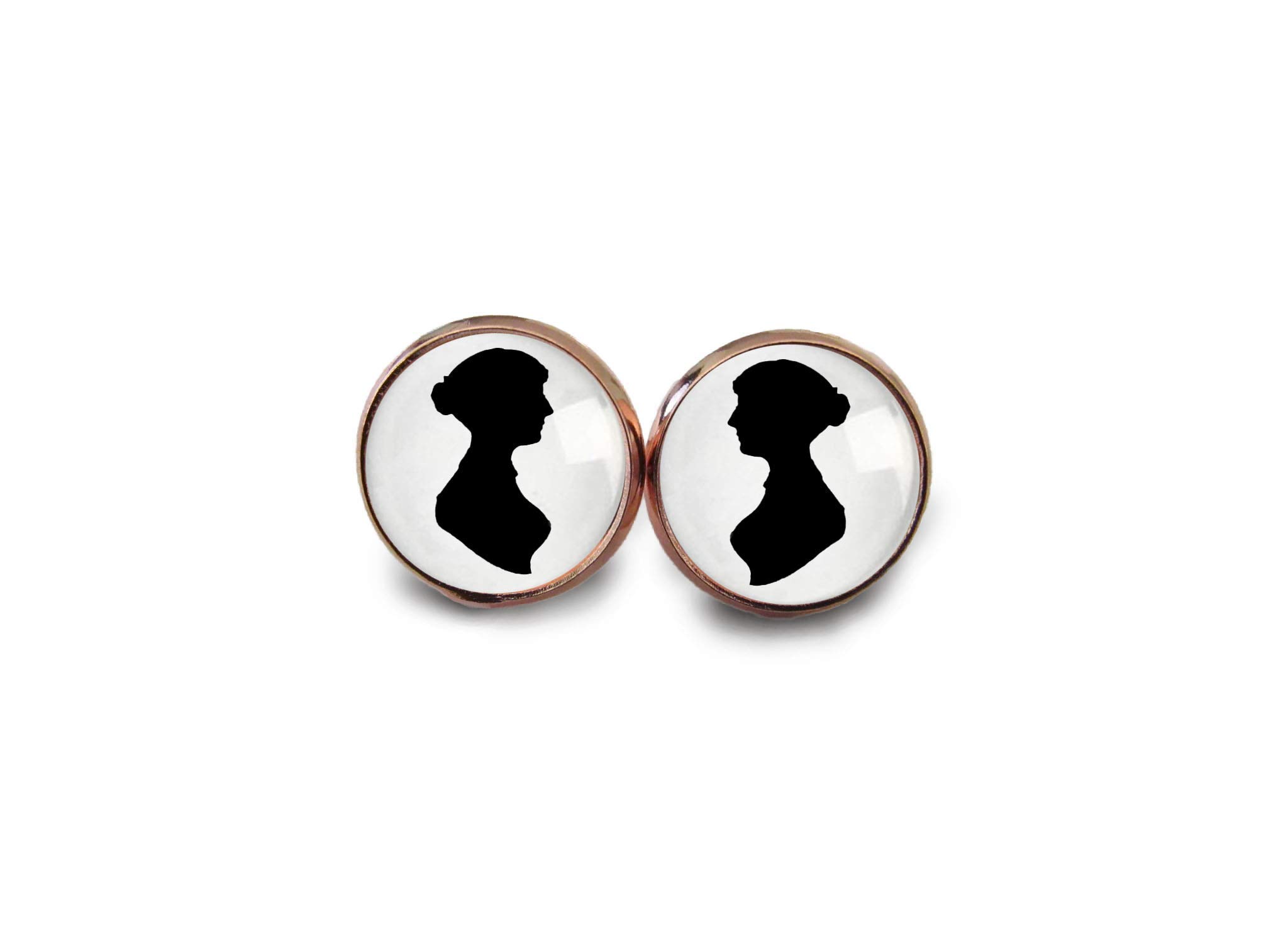 Pride and Prejudice Book Earrings - Jane Austen Inspired Jewelry Gifts - Rose Gold Silhouette Stud Earrings with Bullet Backs - Perfect for Book Lovers & Literary Enthusiasts - Great for Book Club Meetings, Austen-Themed Parties & Everyday Wear