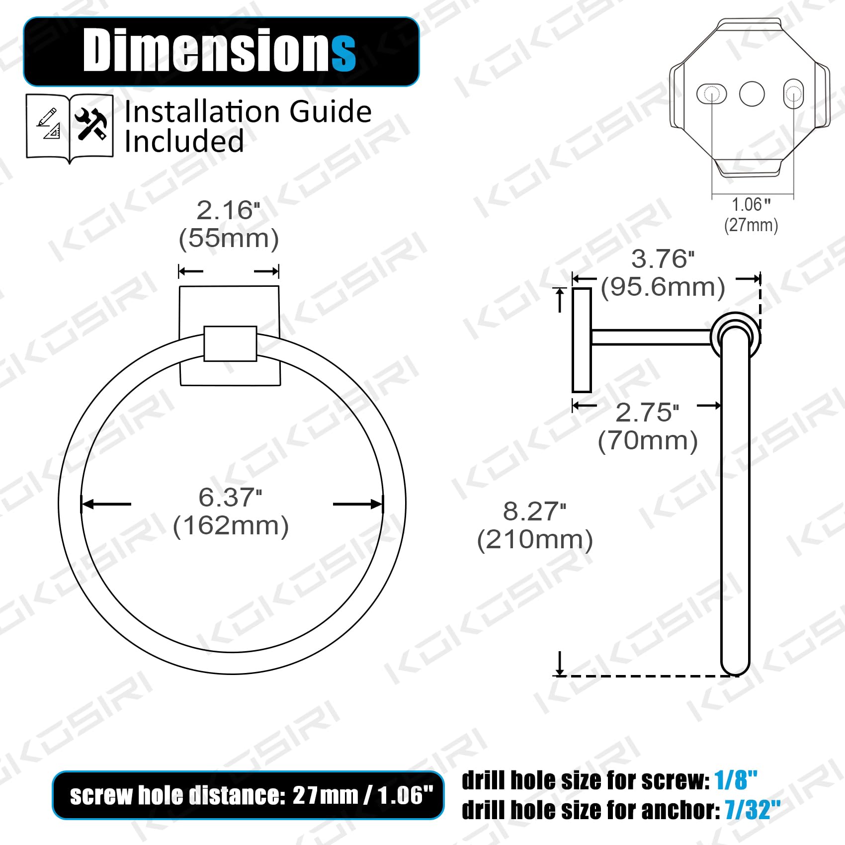 KOKOSIRI Chrome Towel Ring Holder - Polished Stainless Steel Wall Mounted Bathroom Towel Hanger for Shower, Lavatory & Kitchen (B3010CH) - Perfect for Modern Homes & Spa-Like Bathrooms