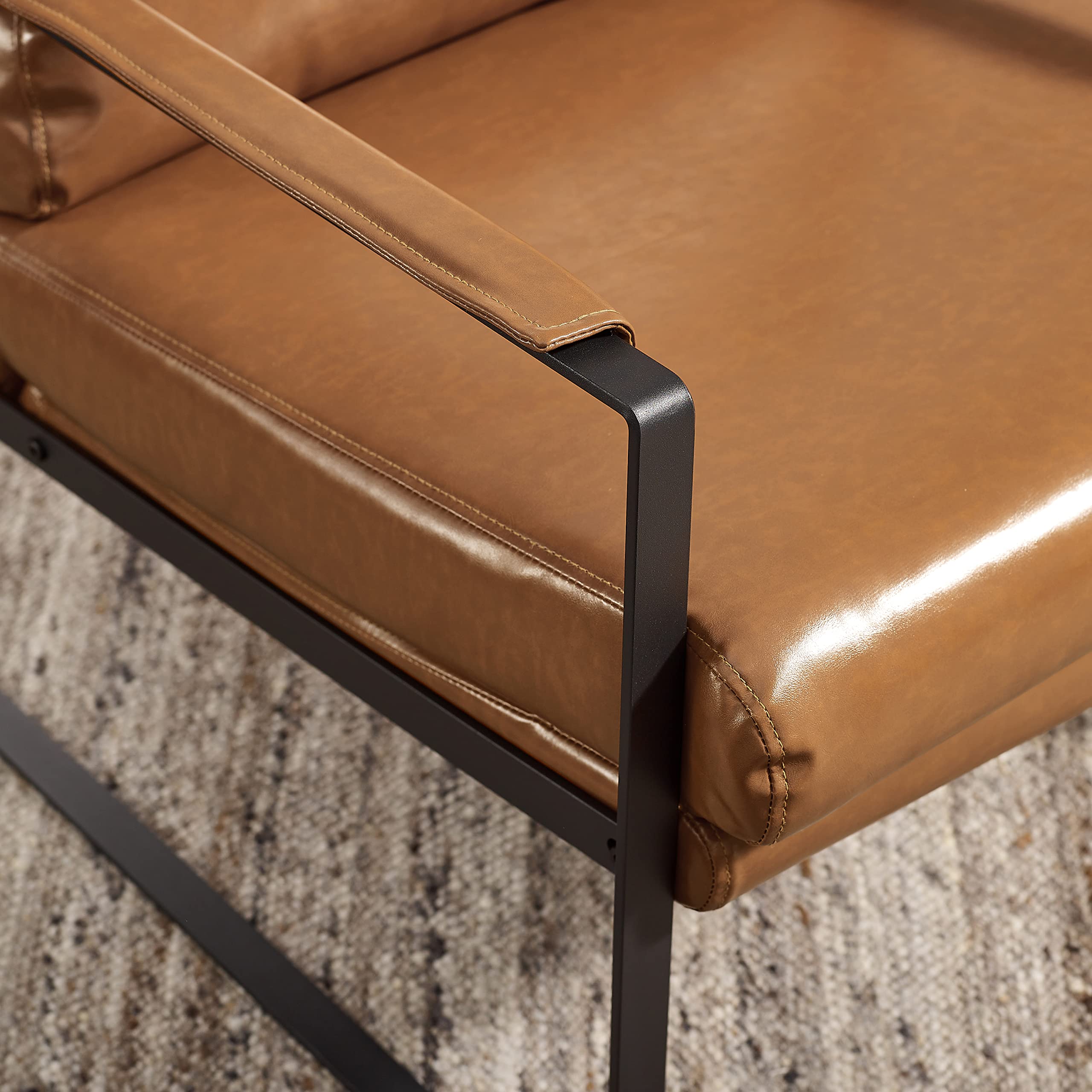 Art Leon Mid Century Modern Accent Chair - Faux Leather Lounge Armchair with Black Metal Legs, Compact Single Seater for Living Room, Bedroom & Small Spaces (Brown) - Perfect for Reading Nooks, Home Offices & Cozy Corners