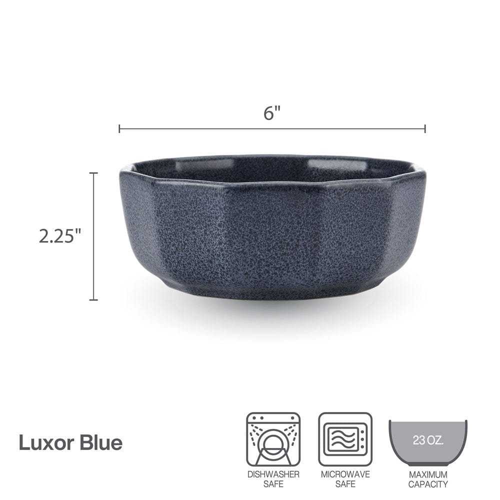 Luxor Blue Ceramic Soup Bowls - Set of 4, 16oz Cereal Bowls for Soup, Salad, Pasta & Dessert - Microwave & Dishwasher Safe Dinnerware for Home, Restaurant & Party Use