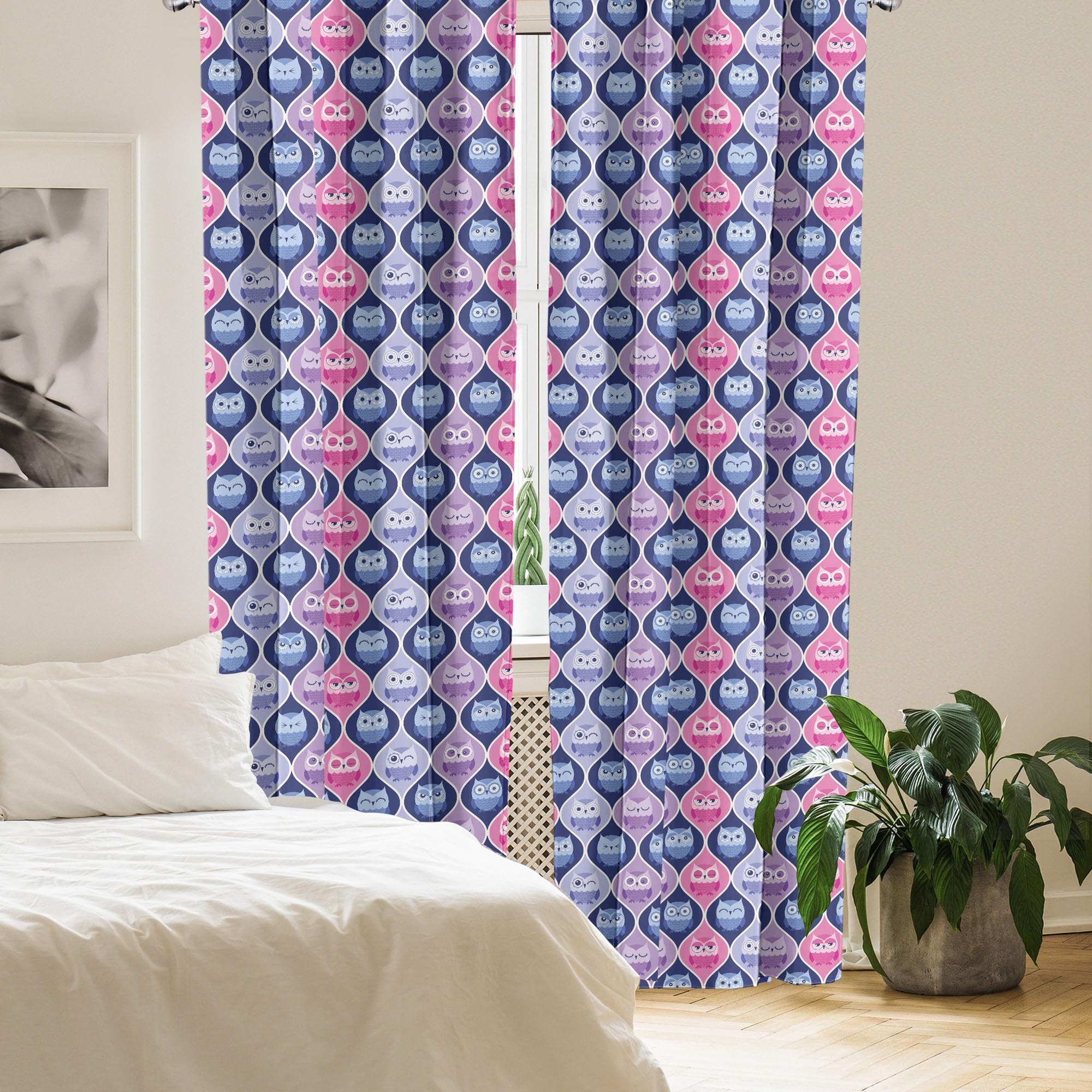 Ambesonne Owl Window Curtains - Sleeping Owls Silent Flight Vertical Design, Lightweight Blackout Curtains 2-Panel Set with Rod Pocket (28