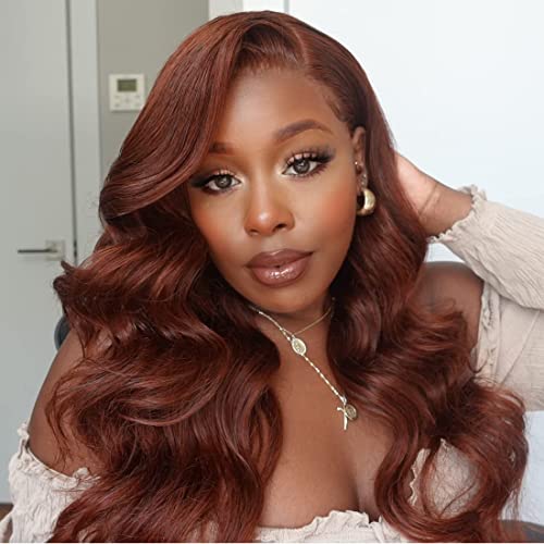 UNICE Brazilian Human Hair Wig 22 Inch - Reddish Brown Body Wave 4X1 Lace Part Wig for Black Women | T Part Lace Closure | Pre Plucked Hairline | 180% Density | Copper Red Color | Natural Look for Daily Wear, Parties & Special Occasions