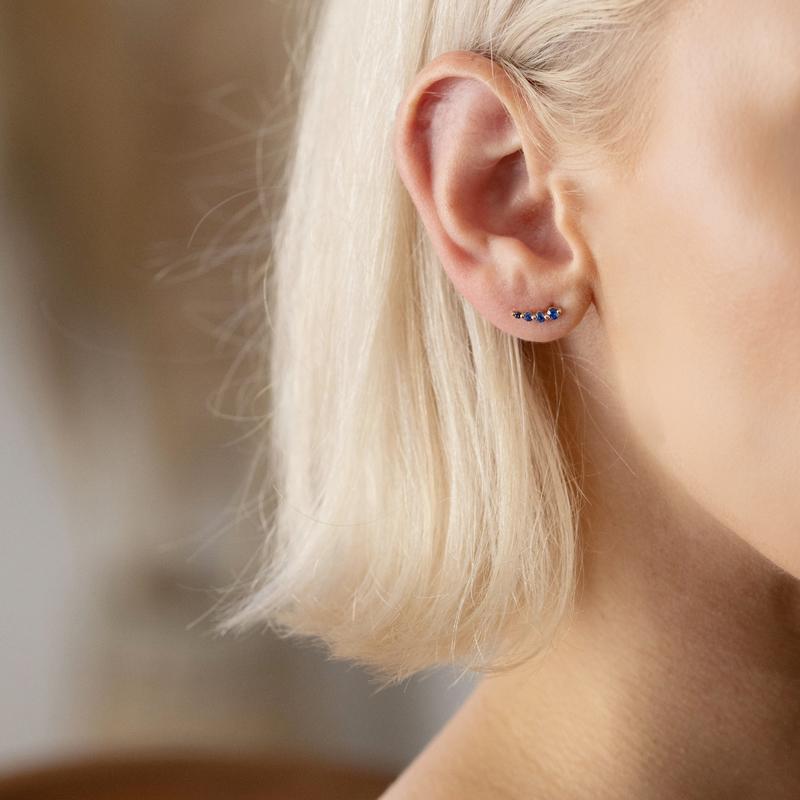 Exquisite Curved Sapphire Stud Earrings for Women - 14K Gold Plated Elegant Jewelry Gift for Her - Perfect for Weddings, Parties & Special Occasions