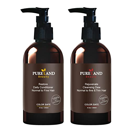 PURELAND Shampoo and Conditioner Set - Sulfate-Free & Organic Hair Care for Color-Treated Hair (8.5 oz Each) | Salon-Quality Deep Treatment to Rejuvenate & Restore Scalp Health | Perfect for Daily Use & Damaged Hair Repair