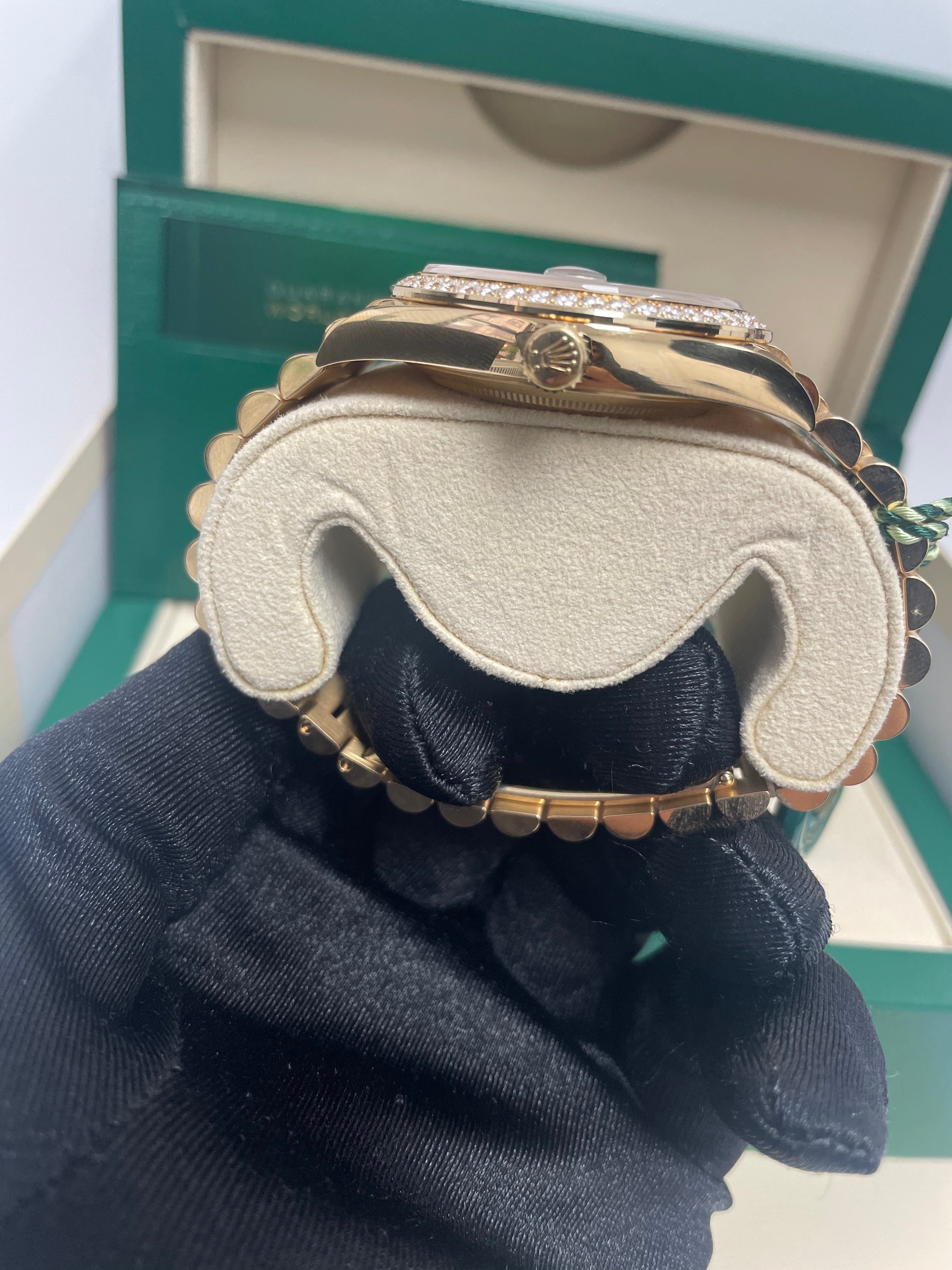 Rolex Day Date 40mm 18K Yellow Gold Men's Watch with Black Diamond Dial & Diamond Bezel, President Bracelet (Ref# 228348RBR) - Luxury Dress Watch for Business & Formal Occasions
