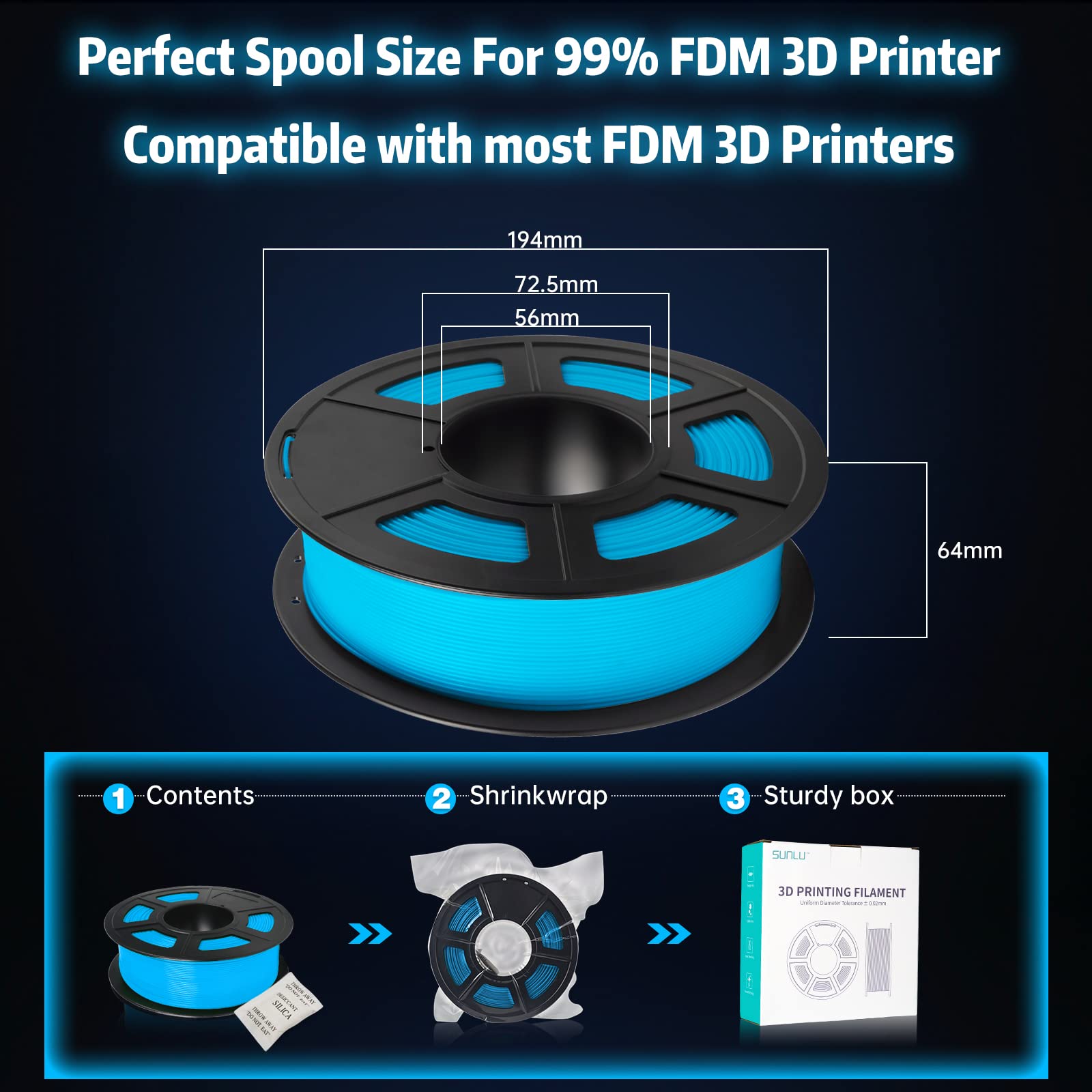 SUNLU Glow in The Dark PLA Filament 1.75mm - High Precision +/- 0.02mm, 1kg Spool (2.2lbs) - Glow Blue Luminous 3D Printer Filament for FDM Printers | Perfect for Nightlight Projects, Halloween Decorations & Creative DIY Models