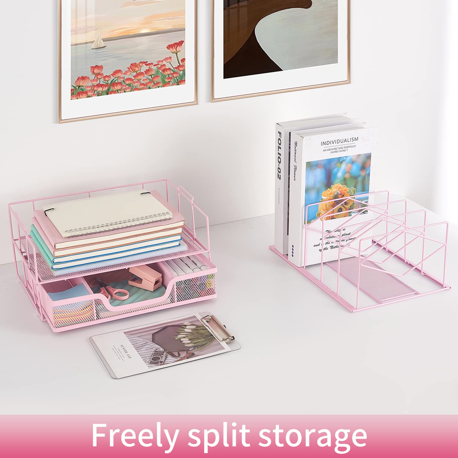 Gianotter Office Catalog Racks - 5 Compartment Desk Organizer & Magazine File Holder for Office Supplies (Pink) | Perfect for Organizing Documents, Files, and Stationery on Your Workspace