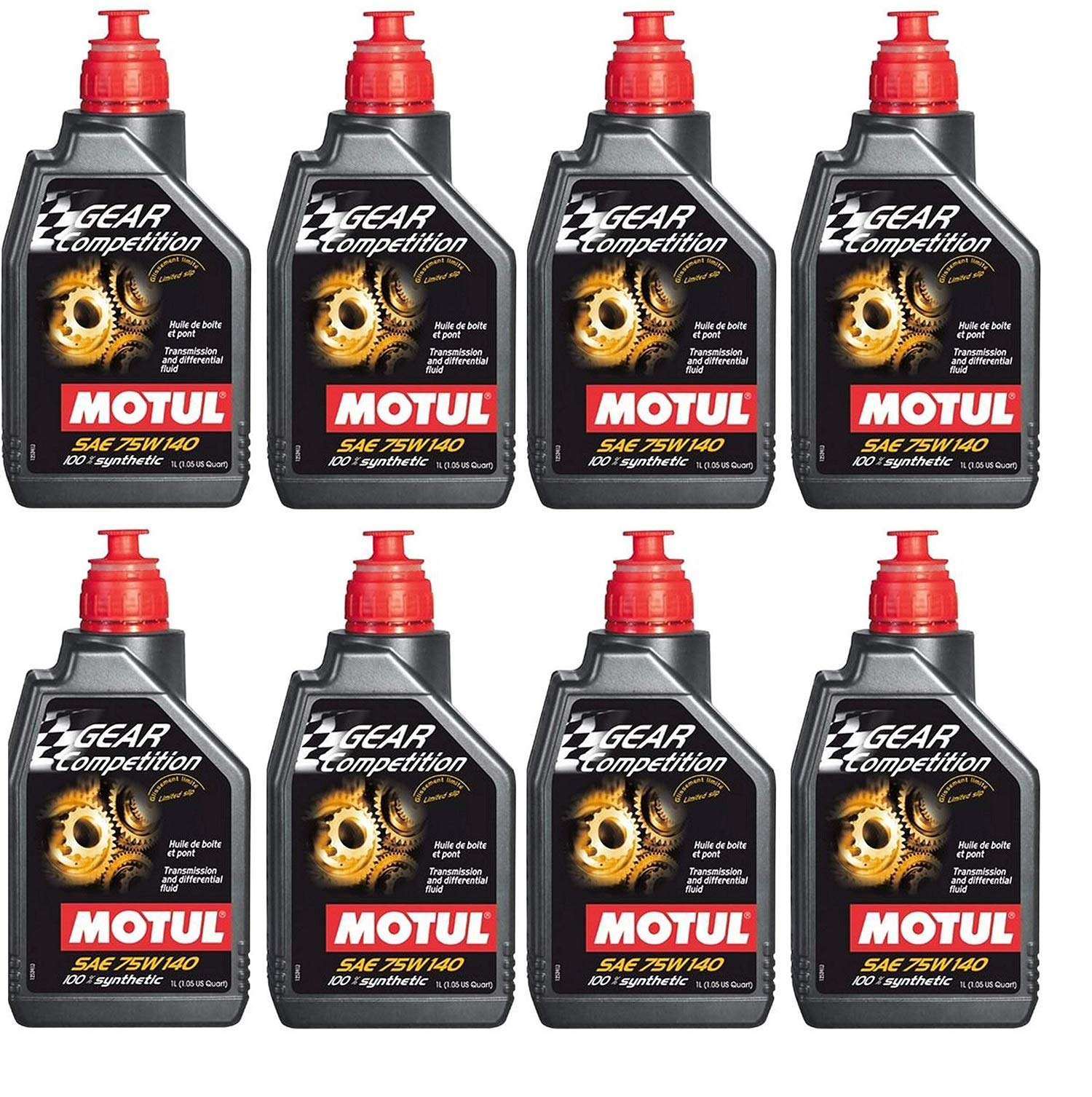 Motul Gear Competition 75W-140 Transmission Fluid - 8 Pack (1 Liter Each) - High-Performance Synthetic Gear Oil for Racing, Off-Road & Heavy-Duty Vehicles - Perfect for Manual Transmissions, Differentials & Transfer Cases