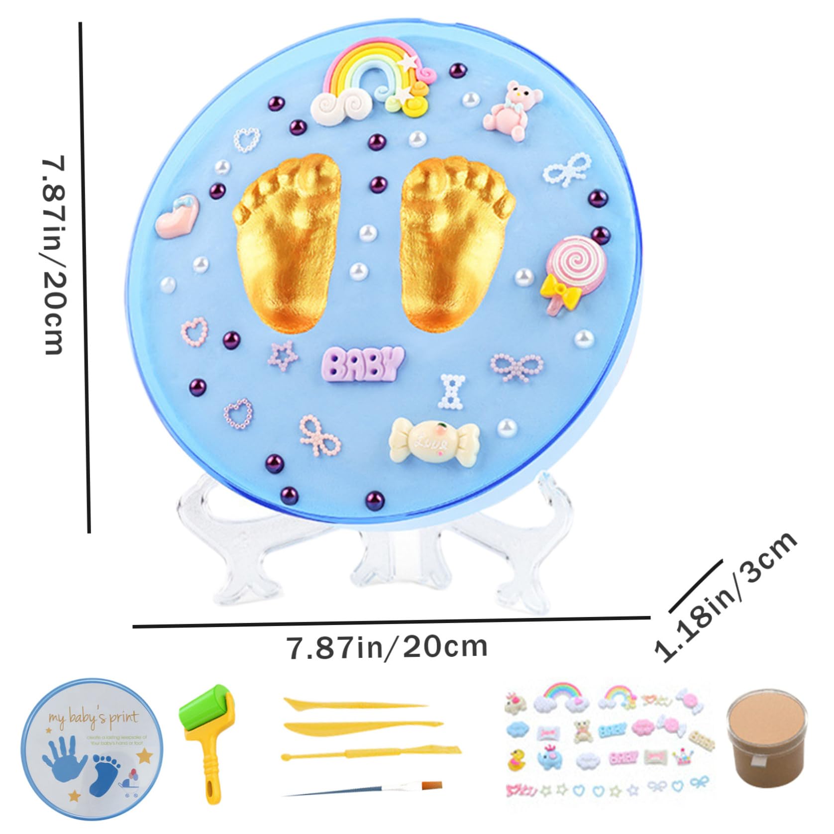 Baby Hand and Footprint Kit - Safe Non-Toxic Clay, Sealed Keepsake Frame for Newborn Memories - Perfect Baby Shower Gift & First Year Milestone Keepsake (Blue) - Capture Precious Moments for Scrapbooks, Nursery Decor & Family Treasures