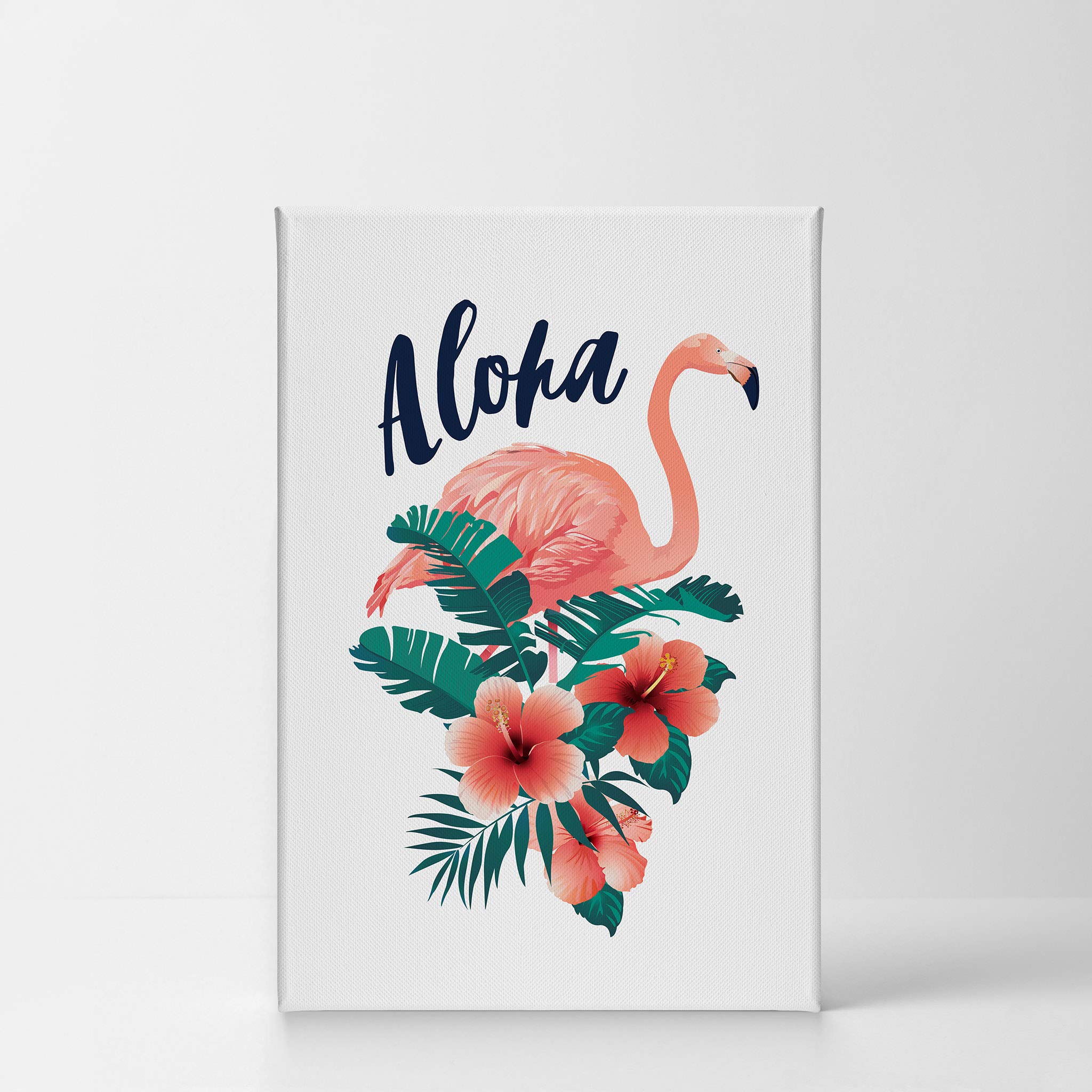 Aloha Flamingo Canvas Wall Art Print - 36x24 Inch Tropical Nursery Decor, Kids Room Decor, Ready to Hang Made in USA - Perfect for Beach Themed Bedrooms & Baby Shower Gifts