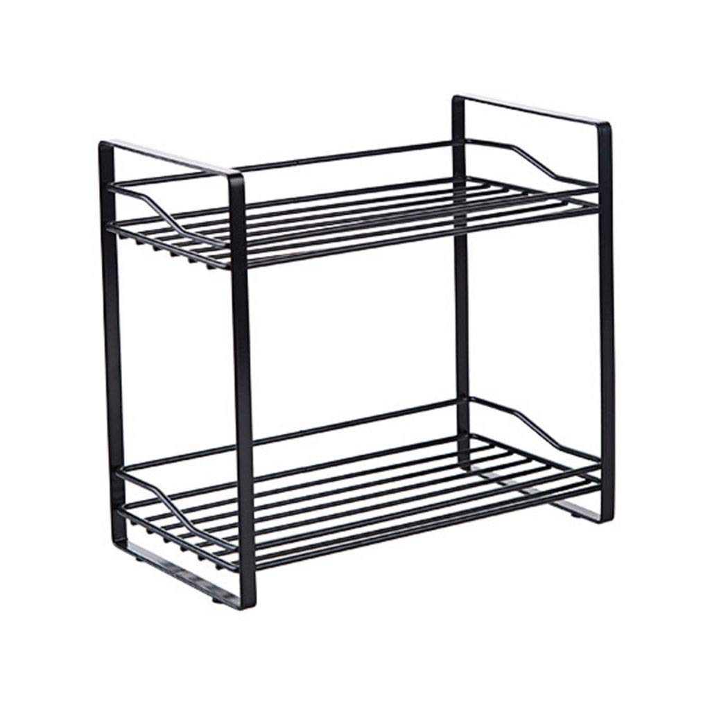 Black Wrought Iron Double Spice Rack - Kitchen Countertop & Shelf Organizer for Seasoning Jars & Bottles - Perfect for Spice Storage in Small Kitchens