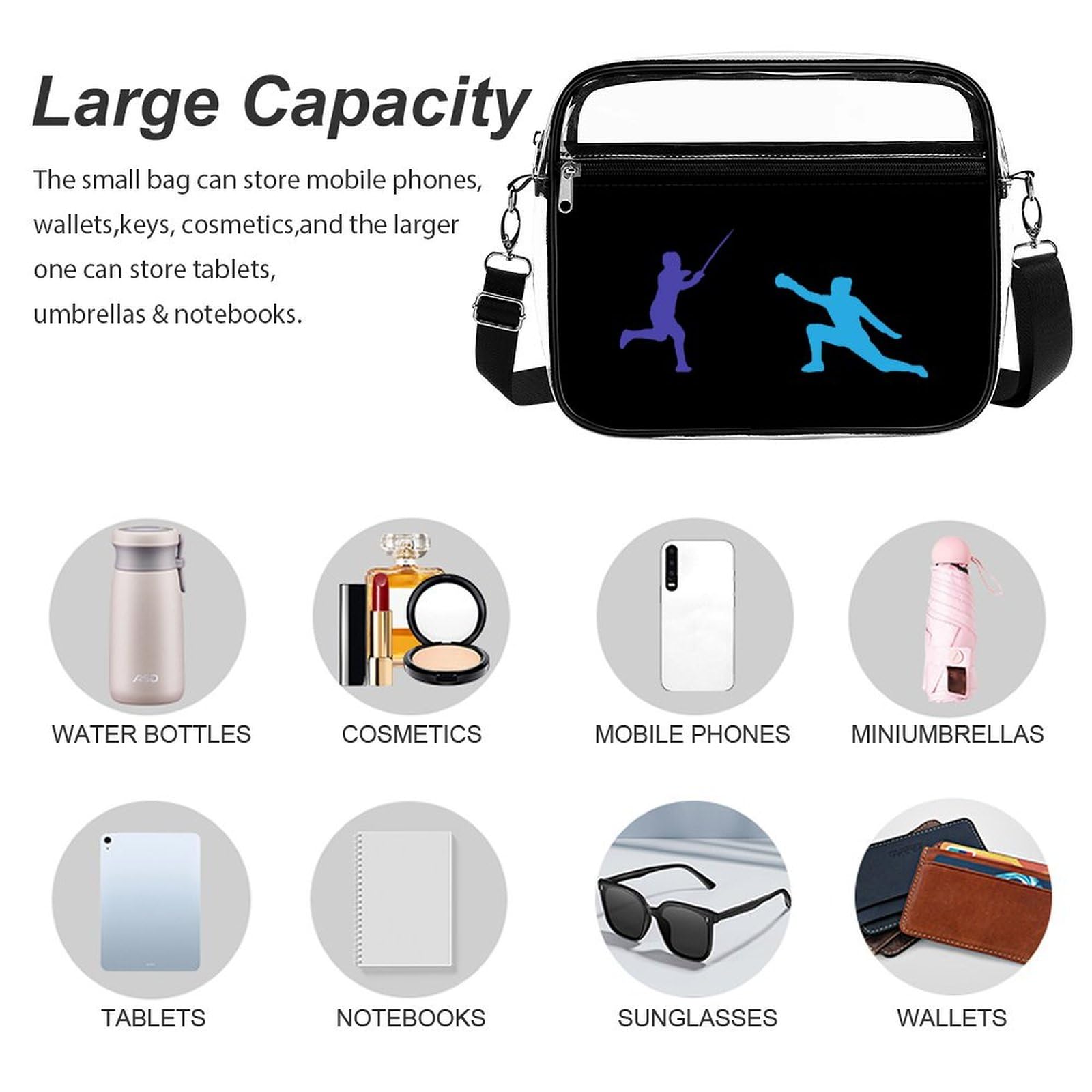 Clear Stadium Bag - Transparent Messenger Shoulder Bag with 2 Compartments, Crossbody Purse for Sports Events, Concerts & Travel | Waterproof & Secure