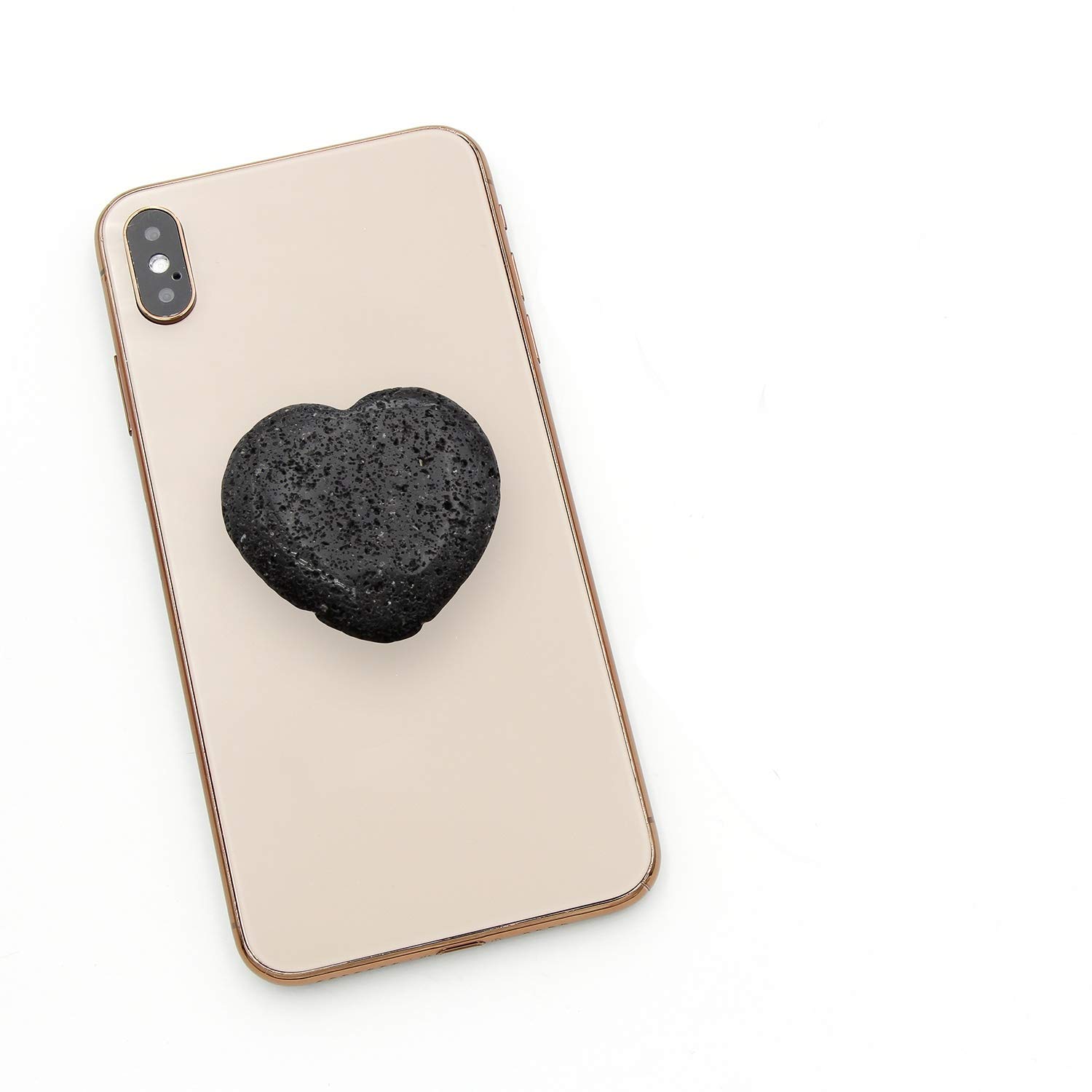 Black Lava Stone Heart Phone Grip with Essential Oil Diffuser - Collapsible Holder for iPhone, Samsung & Tablets - Perfect for Yoga, Meditation & Aromatherapy Sessions