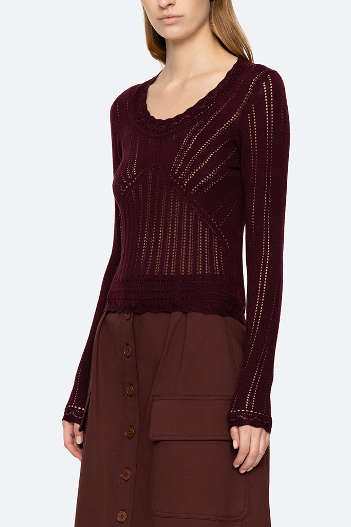 Sea New York Paxton Knit Long Sleeve Burgundy Women's Casual Pullover Sweater - Perfect for Fall Layering, Office Wear & Cozy Evenings