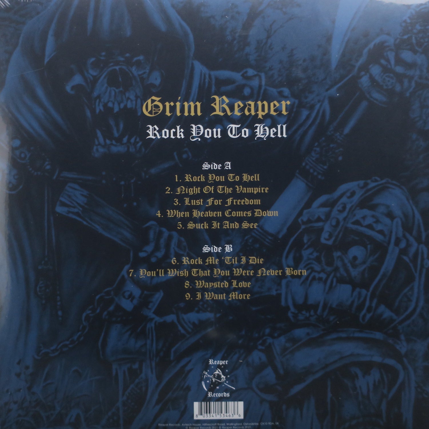 GRIM REAPER 'Rock You To Hell' BLUE Vinyl LP (1987 Heavy Metal Album) - Perfect for Metal Collectors & Vinyl Enthusiasts