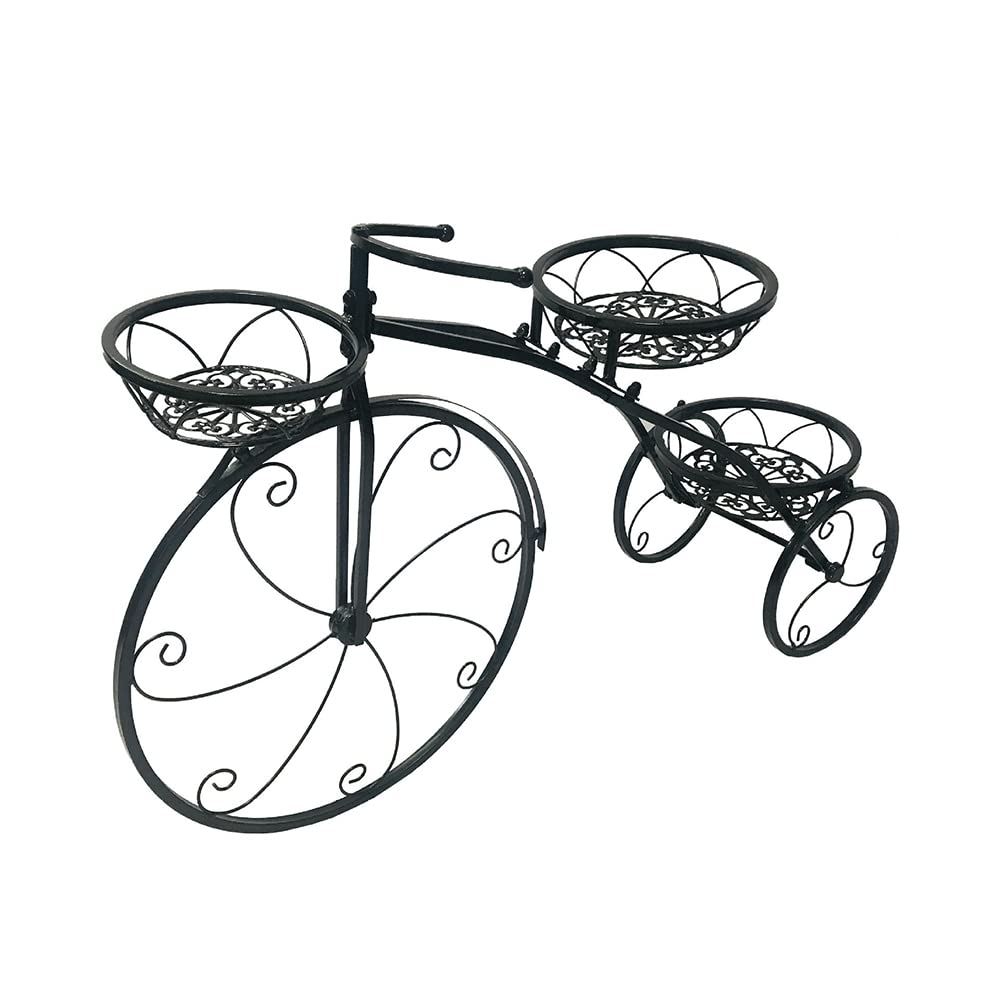 3-Tier Bicycle-Shaped Metal Plant Stand for Indoor & Outdoor Use - Black Round Garden Planter Rack (20.1 Inch) | Patio Decor, Living Room Plant Display, Balcony Flower Holder