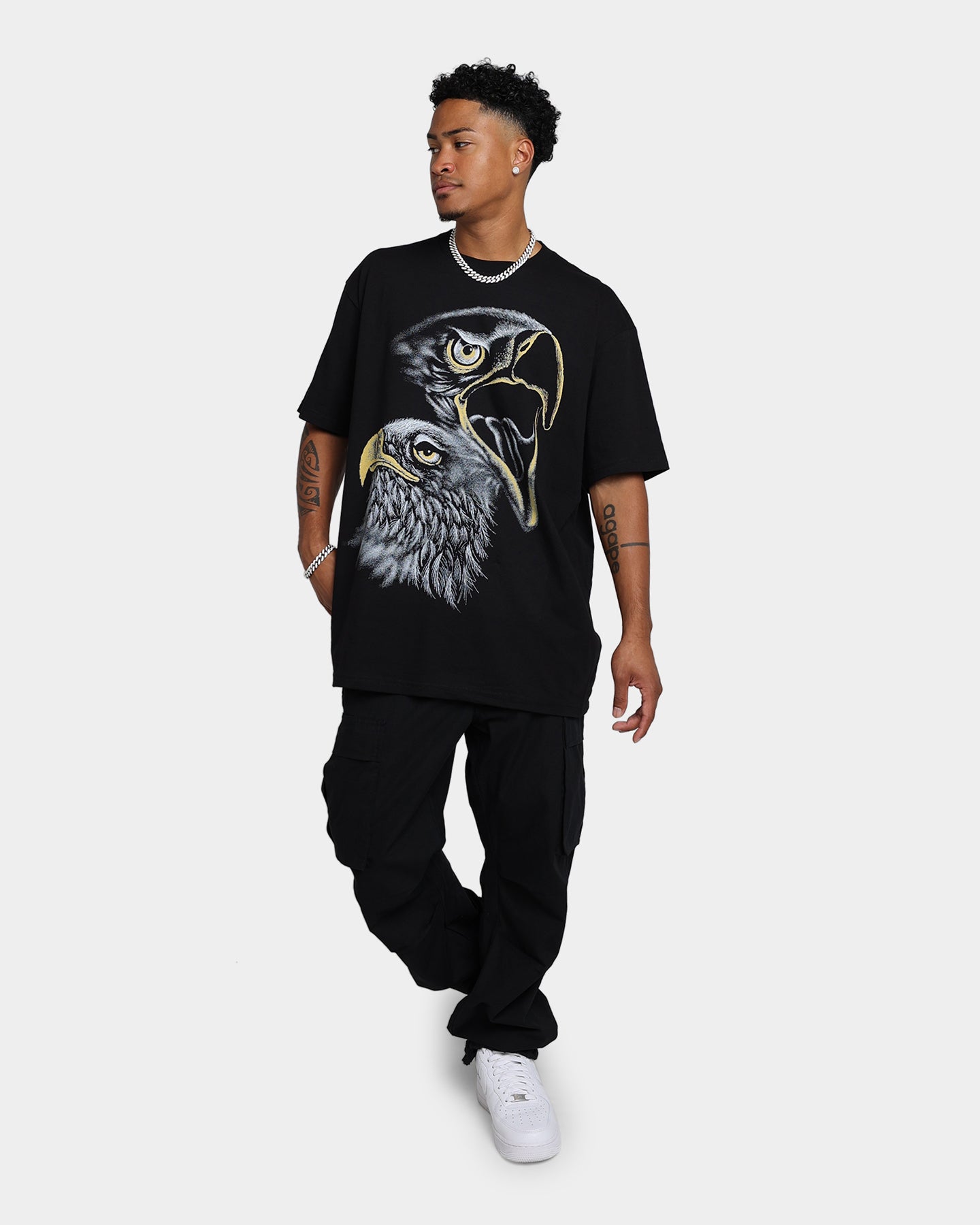 American Thrift Eagle Sky Graphic T-Shirt - Black Cotton Tee for Men | Patriotic Casual Wear & Street Style Outfits