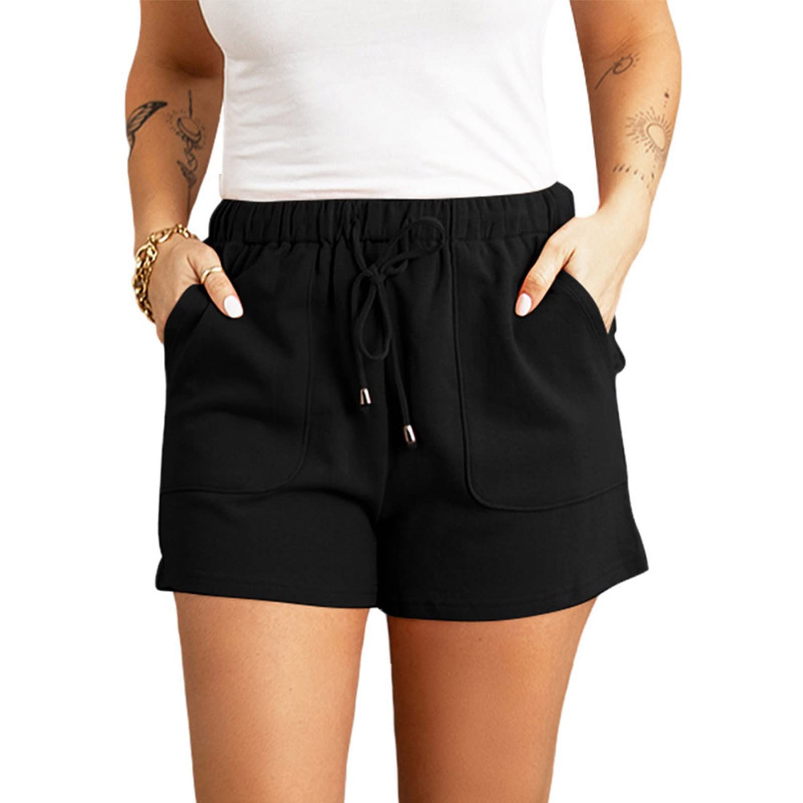 Trendy High Waist Shorts for Women - Summer Casual Lounge Pants with Pockets for Beach & Home