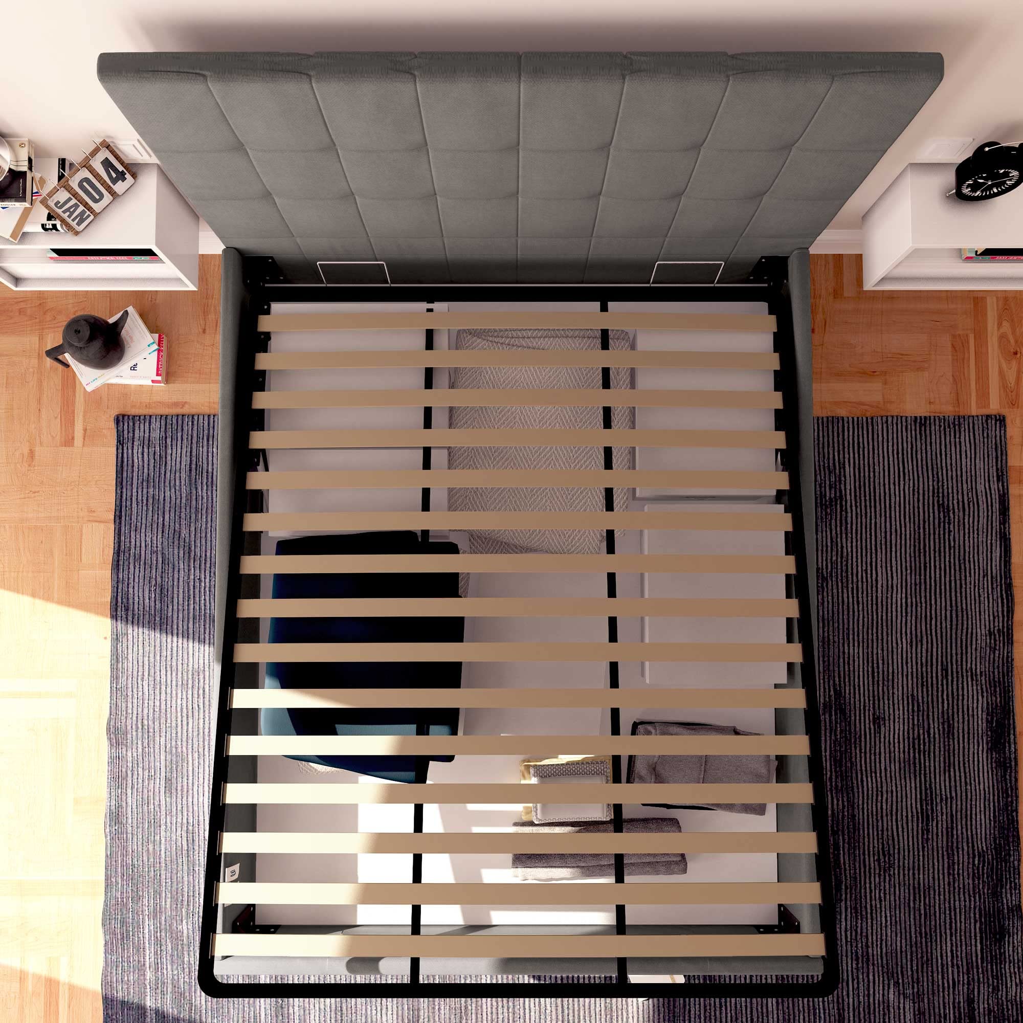 Baldiflex Dublin Fabric King Size Bed Frame with Slatted Base and Storage, 160x190cm, Elegant Gray Headboard - Perfect for Master Bedrooms & Guest Rooms