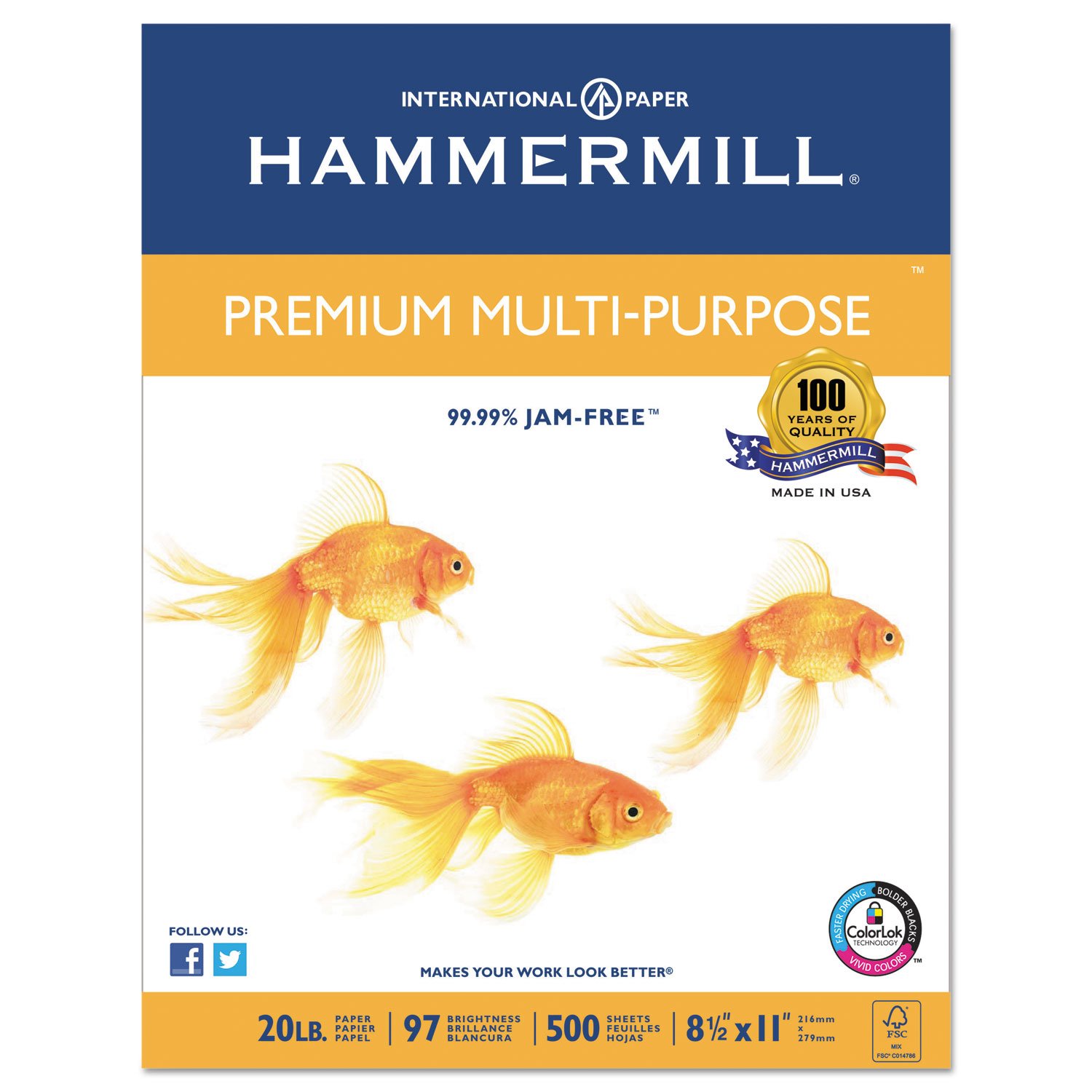 Hammermill 106310 Premium Multipurpose Paper, 20 lb, 8.5 x 11 Inches, White, 5000 Sheets per Carton - Perfect for Office Printing, Copying, and Everyday Business Use