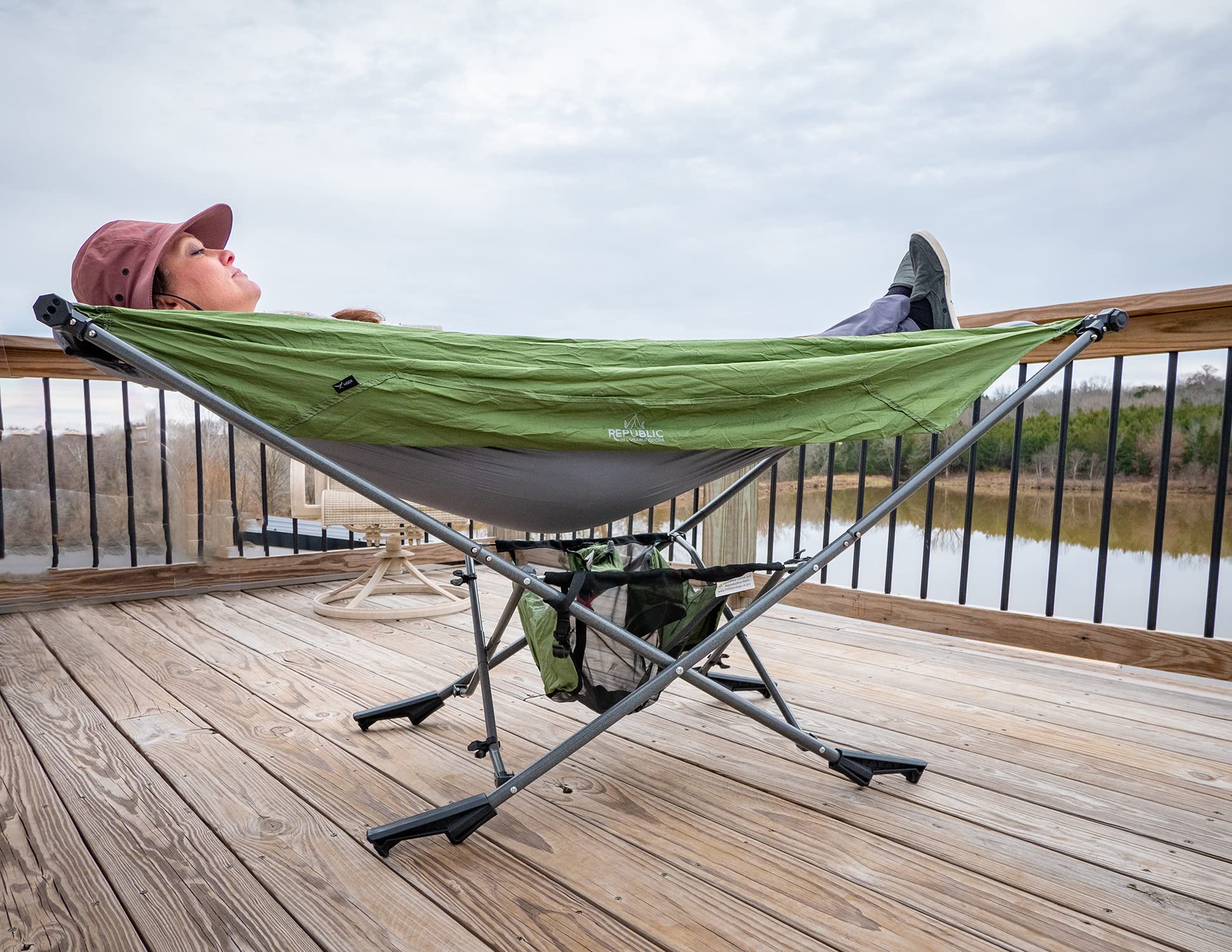 **Portable Hammock with Stand - Compact Folding Camping Hammock Stand for Travel, Car Camping & Backyard Relaxation - Lightweight & Durable (Green/Grey) - Perfect for Outdoor Adventures, Beach Trips & Patio Lounging**