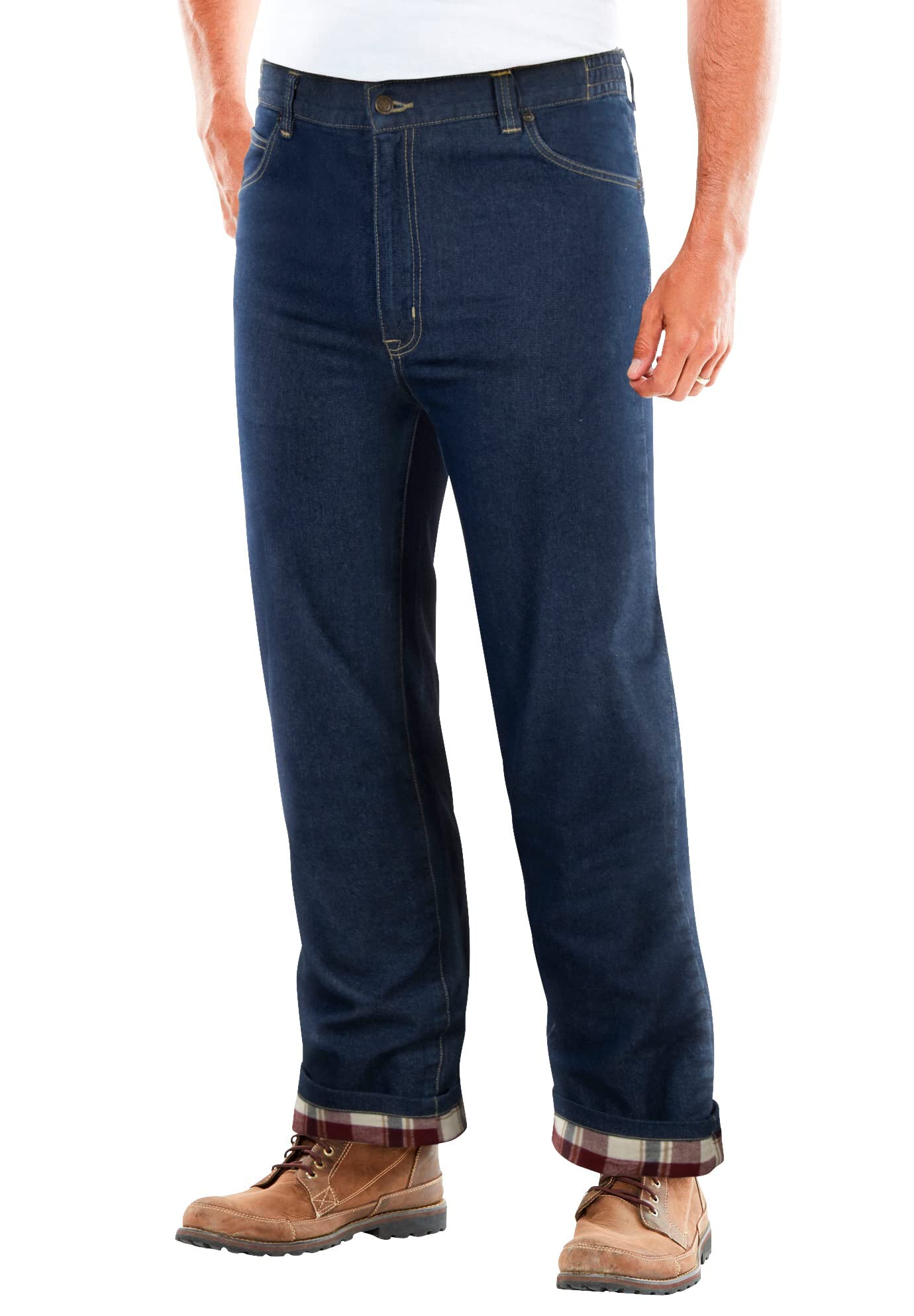 **Kingsize Men's Big & Tall Flannel-Lined Side-Elastic Jeans - Liberty Blues - Comfortable Stretch Denim for Casual Wear & Outdoor Activities**